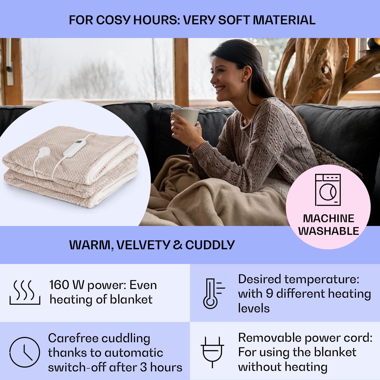 Klarstein DR Watson Deluxe XXL, elektrická deka, 160 W, 9 úrovní ohrevu, 200 x 180 cm – Obrázok 3