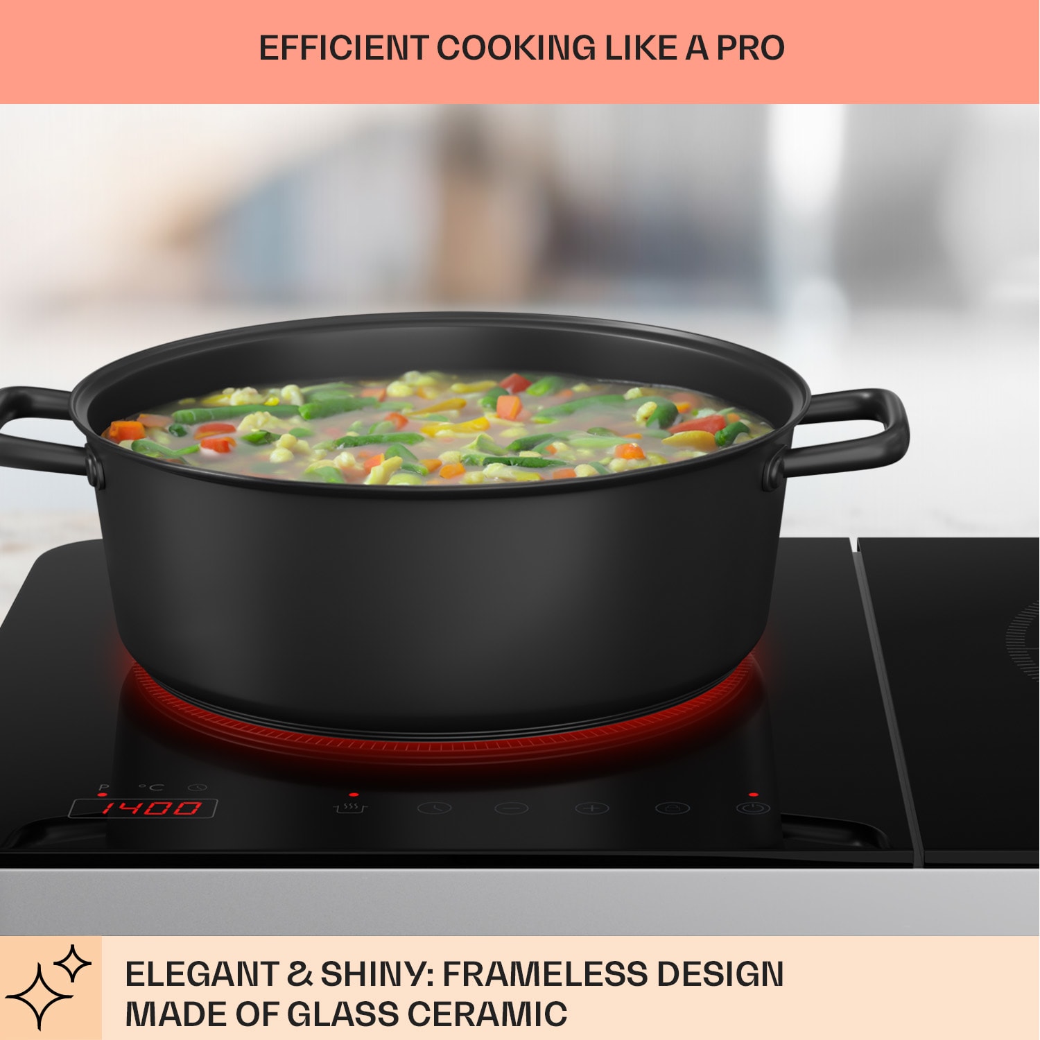 Klarstein Cookio, dvojitá indukčná varná doska, 3500 W, časovač, sklokeramika – Obrázok 3