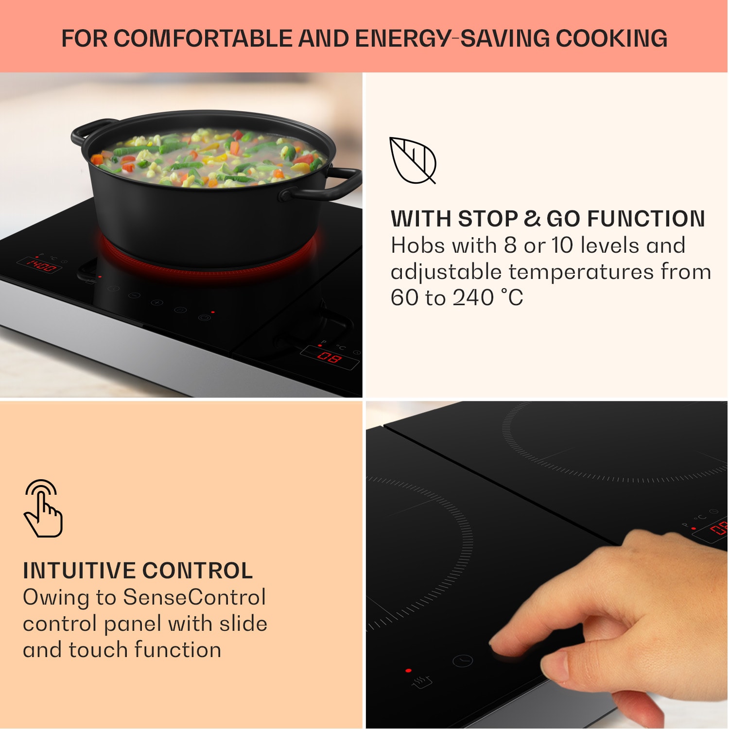 Klarstein Cookio, dvojitá indukčná varná doska, 3500 W, časovač, sklokeramika – Obrázok 4