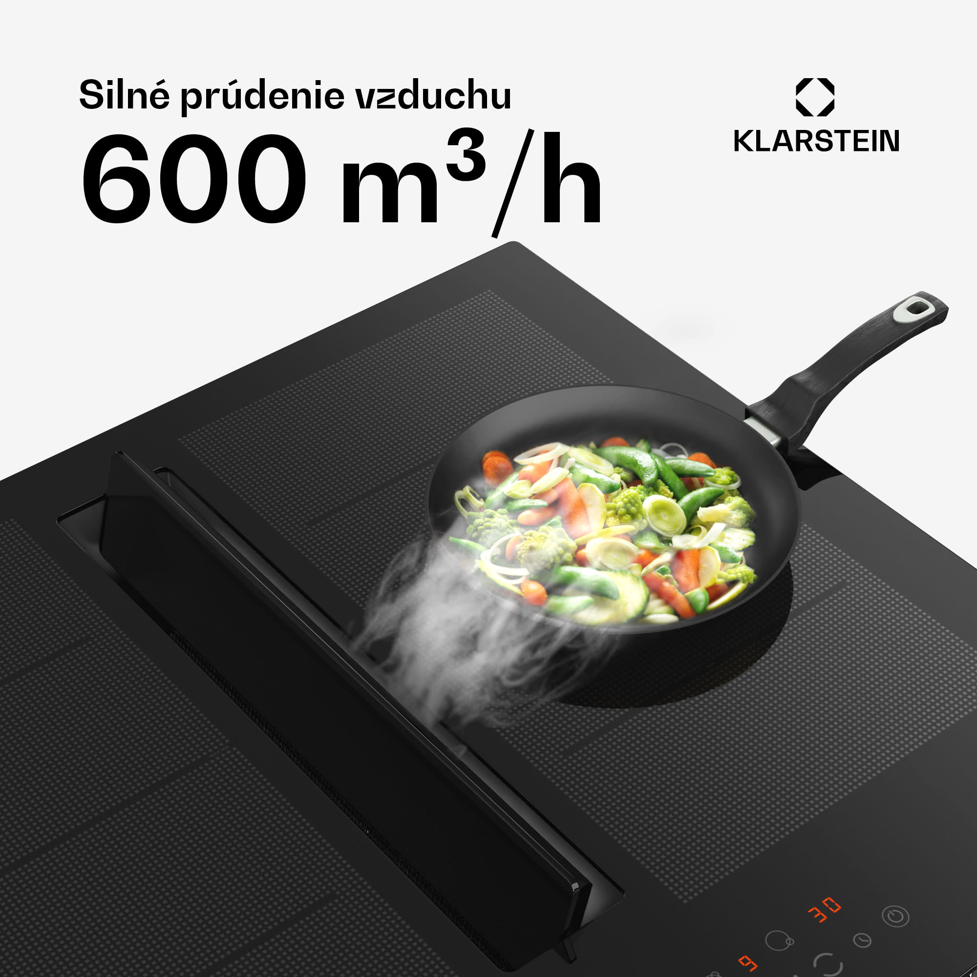 Klarstein Chef-Fusion Down Air System, indukčný sporák + DownAir digestor, 60 cm, 600 m³/h EEC A – Obrázok 2