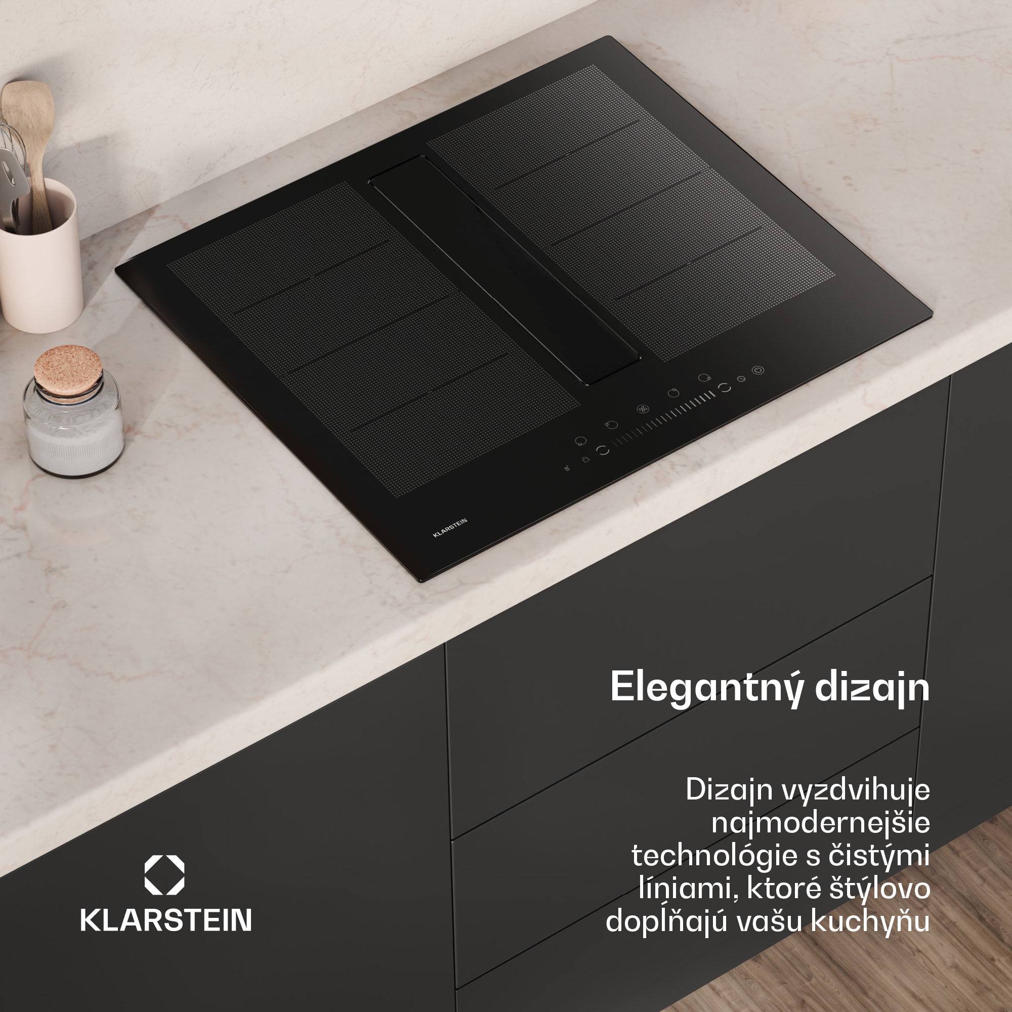 Klarstein Chef-Fusion Down Air System, indukčný sporák + DownAir digestor, 60 cm, 600 m³/h EEC A – Obrázok 4