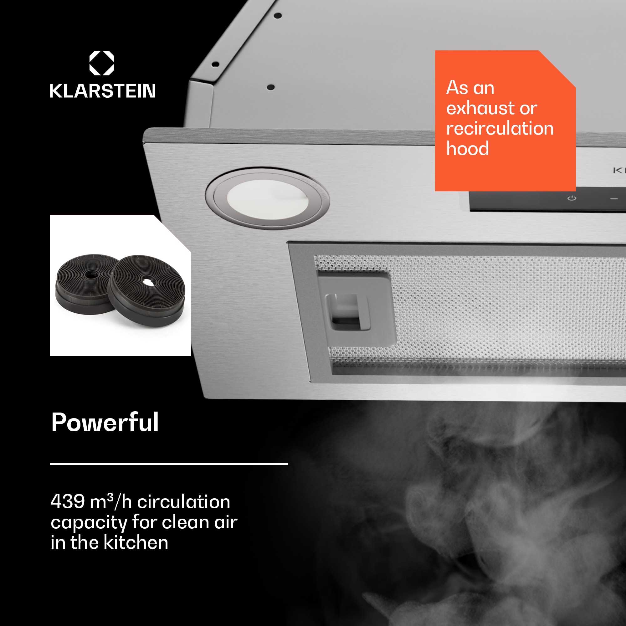 Klarstein Paolo 52, podskrinkový digestor 52 cm 439 m³/h LED Touch A++ – Obrázok 3