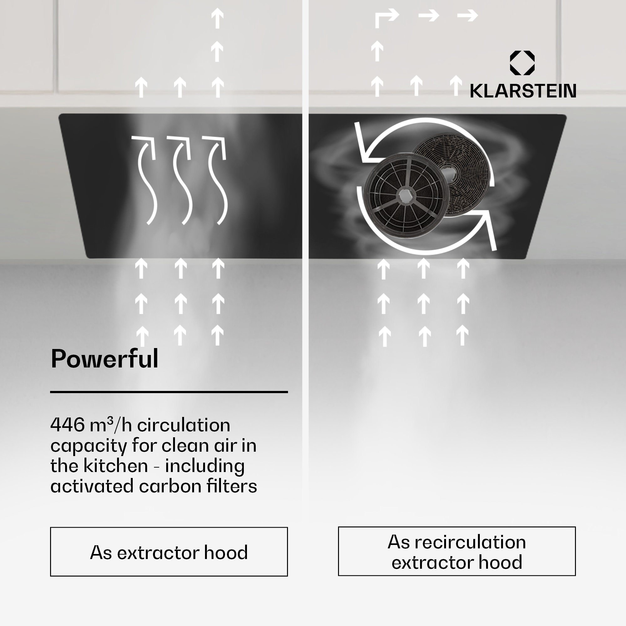 Klarstein Hektor Eco, digestor, 52 cm, 466 m³/h, dotykové ovládanie, sklo – Obrázok 3