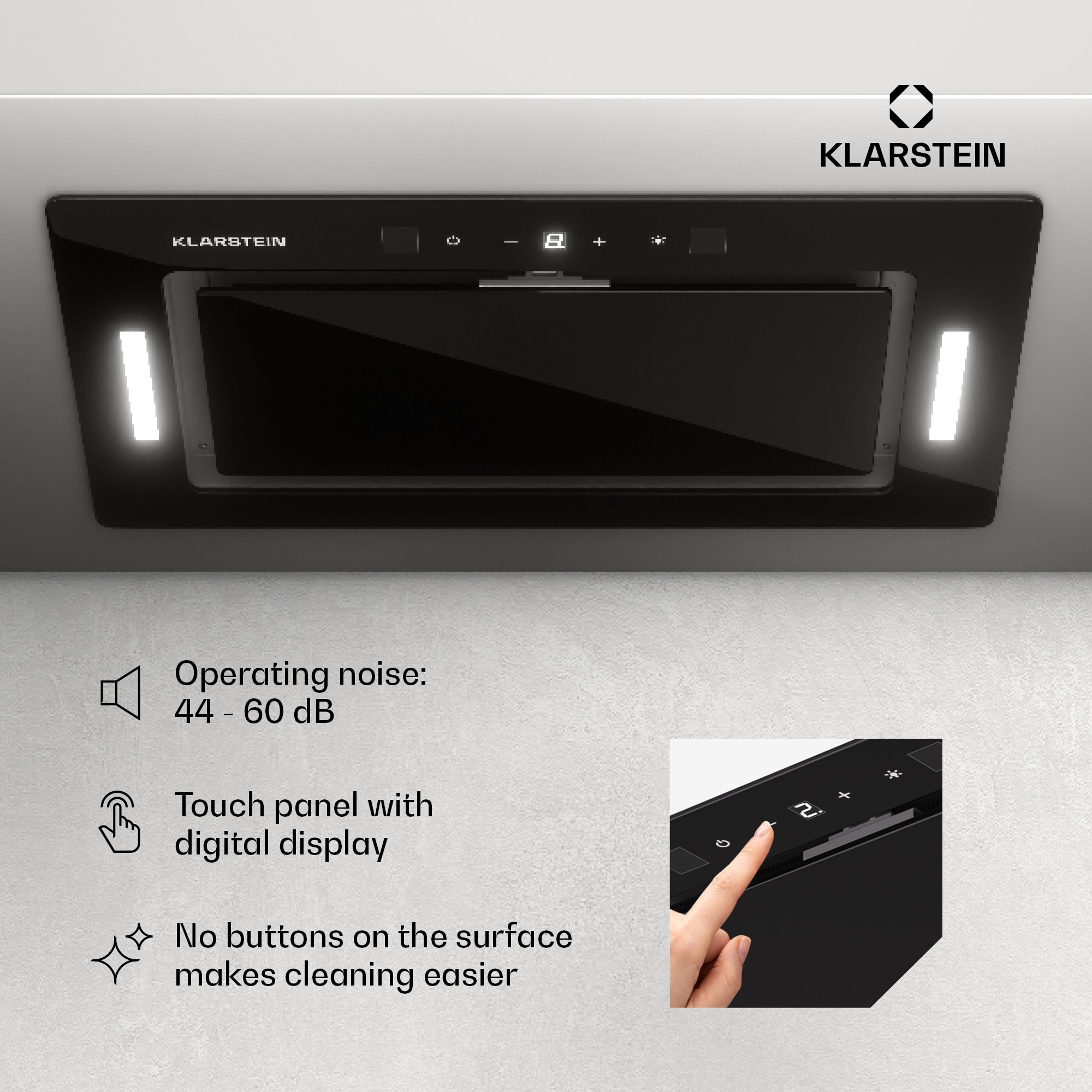 Klarstein Hektor Eco, digestor, 52 cm, 466 m³/h, dotykové ovládanie, sklo – Obrázok 5