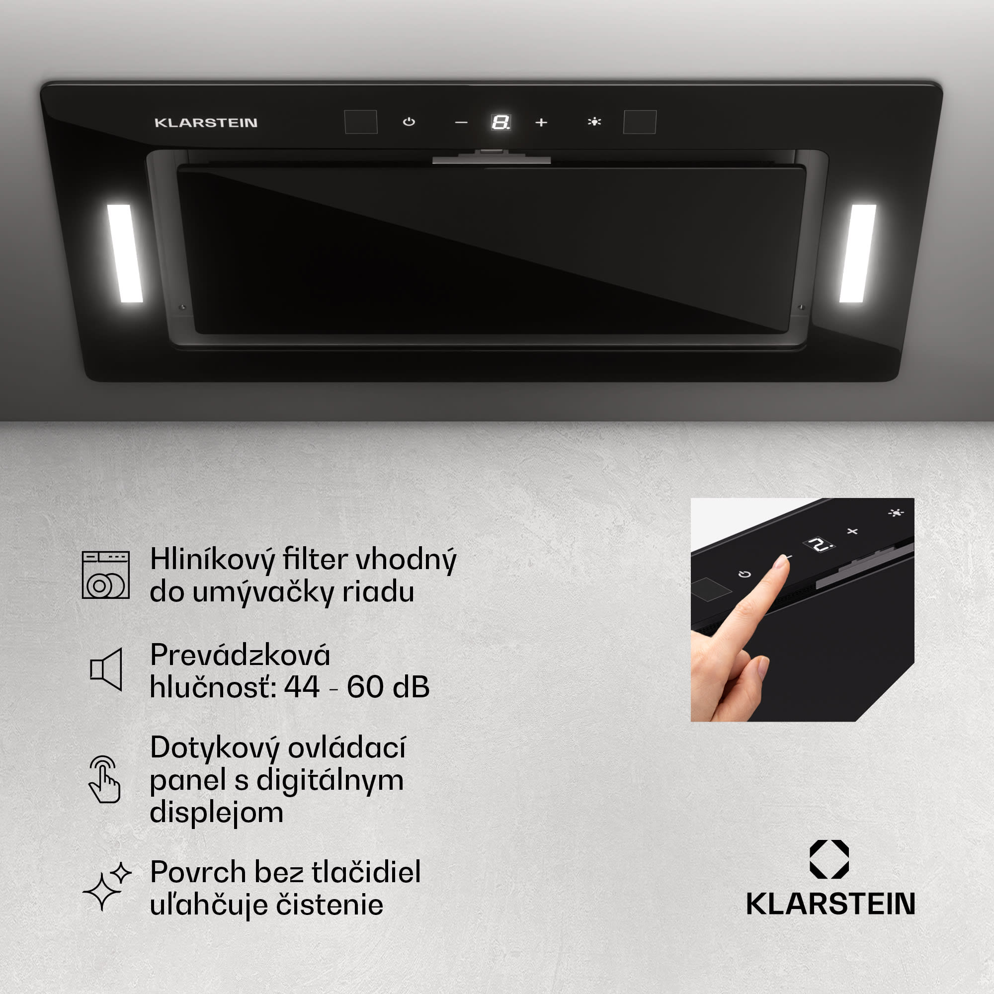 Klarstein Hektor Eco, digestor, 72 cm, 466 m³/h, dotykové ovládanie, sklo – Obrázok 5