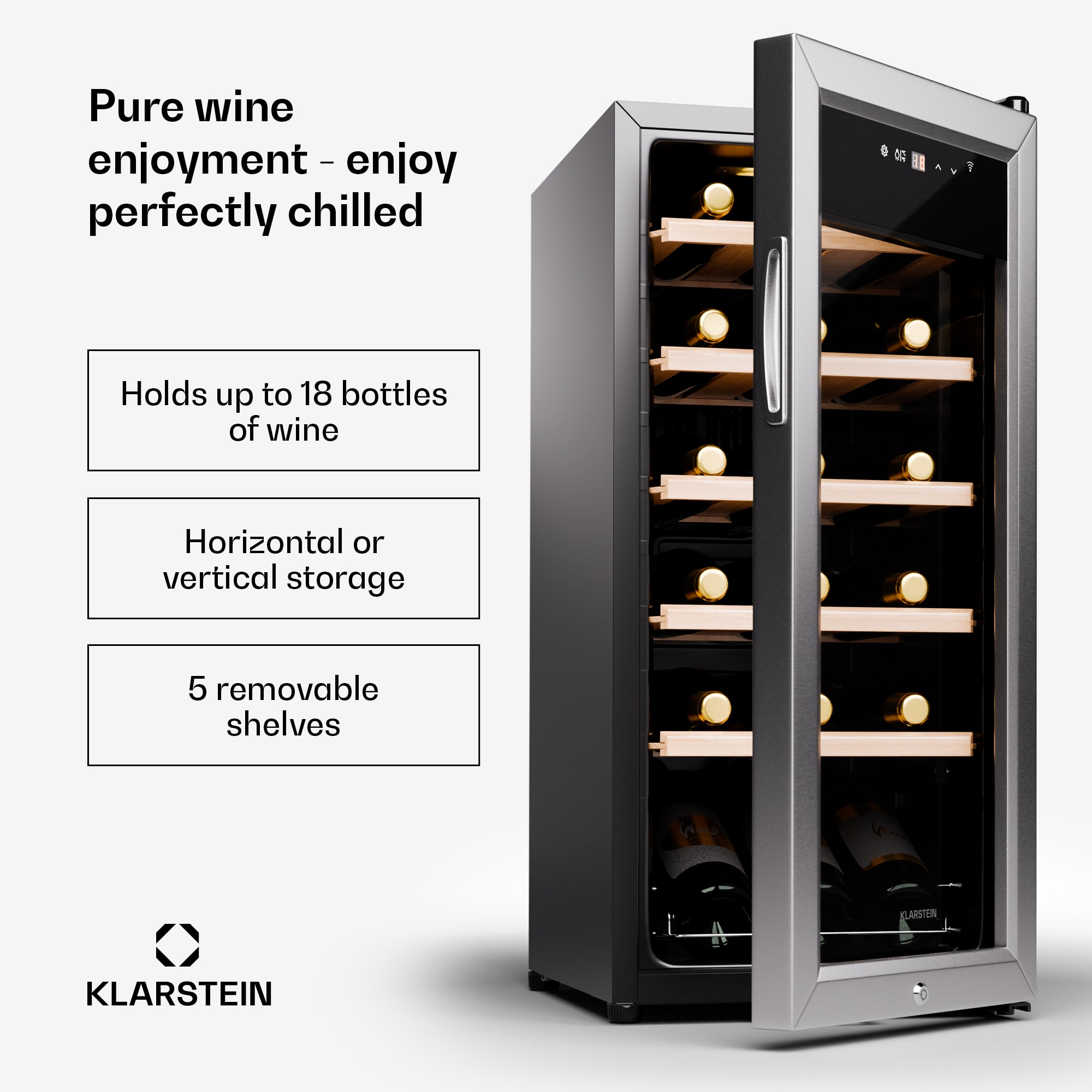 Klarstein Shiraz Premium Smart 18, Chladnička na víno na 18 fliaš – Obrázok 2