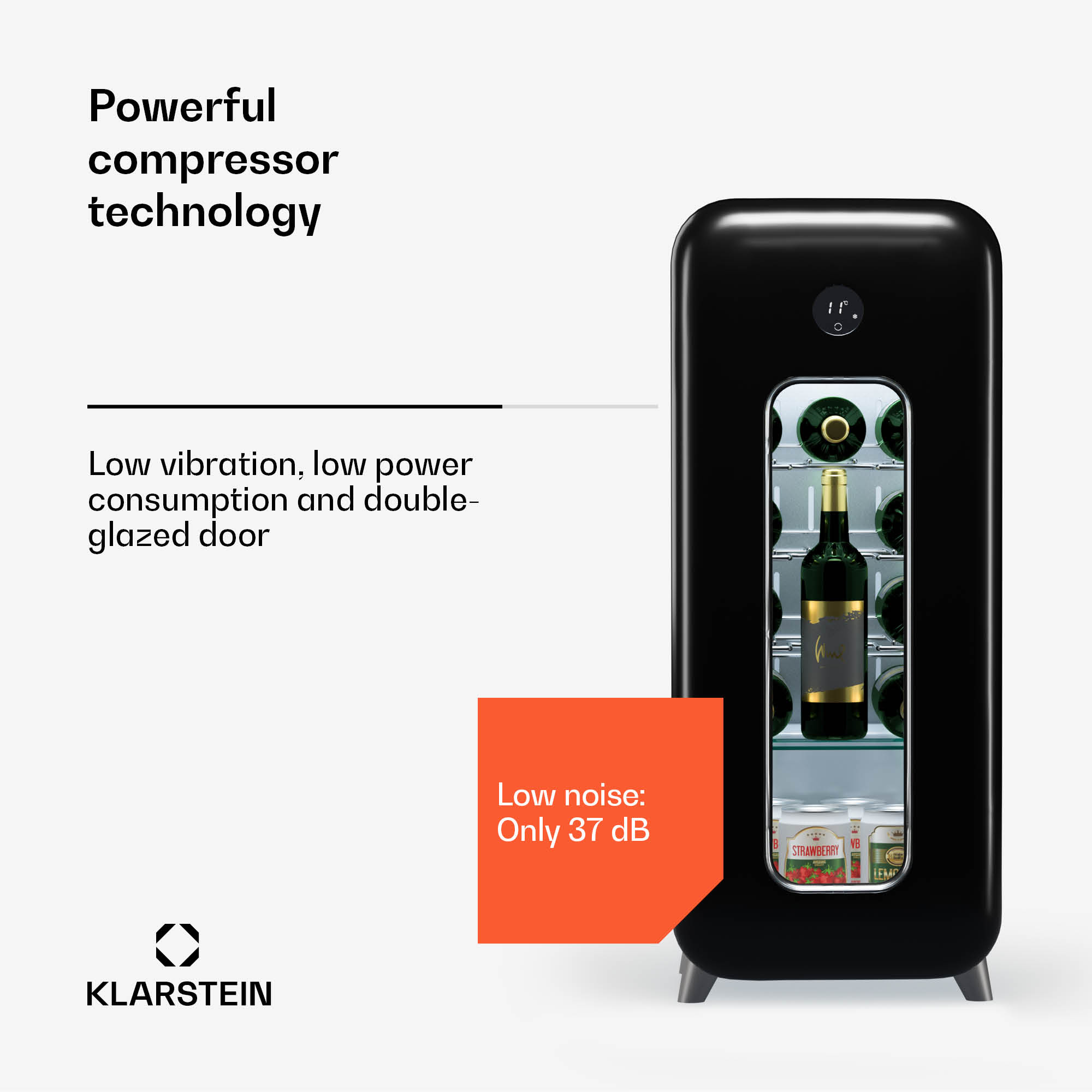 Klarstein Shirley 15 Uno. chladnička na víno, 15 fliaš, 5 - 20 °C, dotykové ovládanie, retro – Obrázok 2