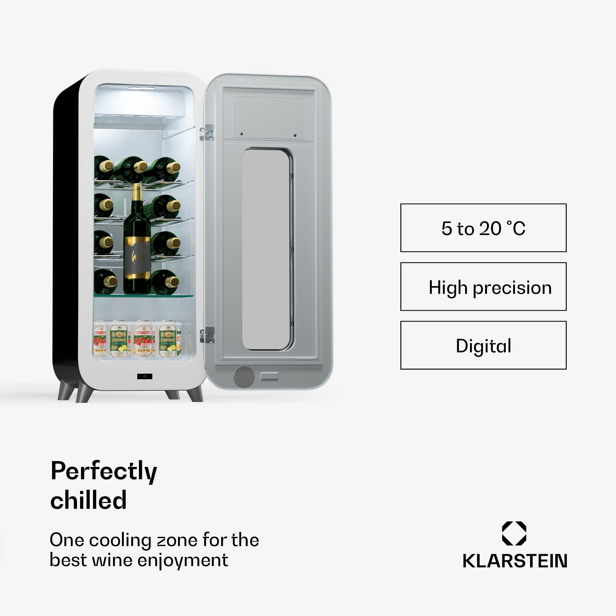 Klarstein Shirley 15 Uno. chladnička na víno, 15 fliaš, 5 - 20 °C, dotykové ovládanie, retro – Obrázok 3