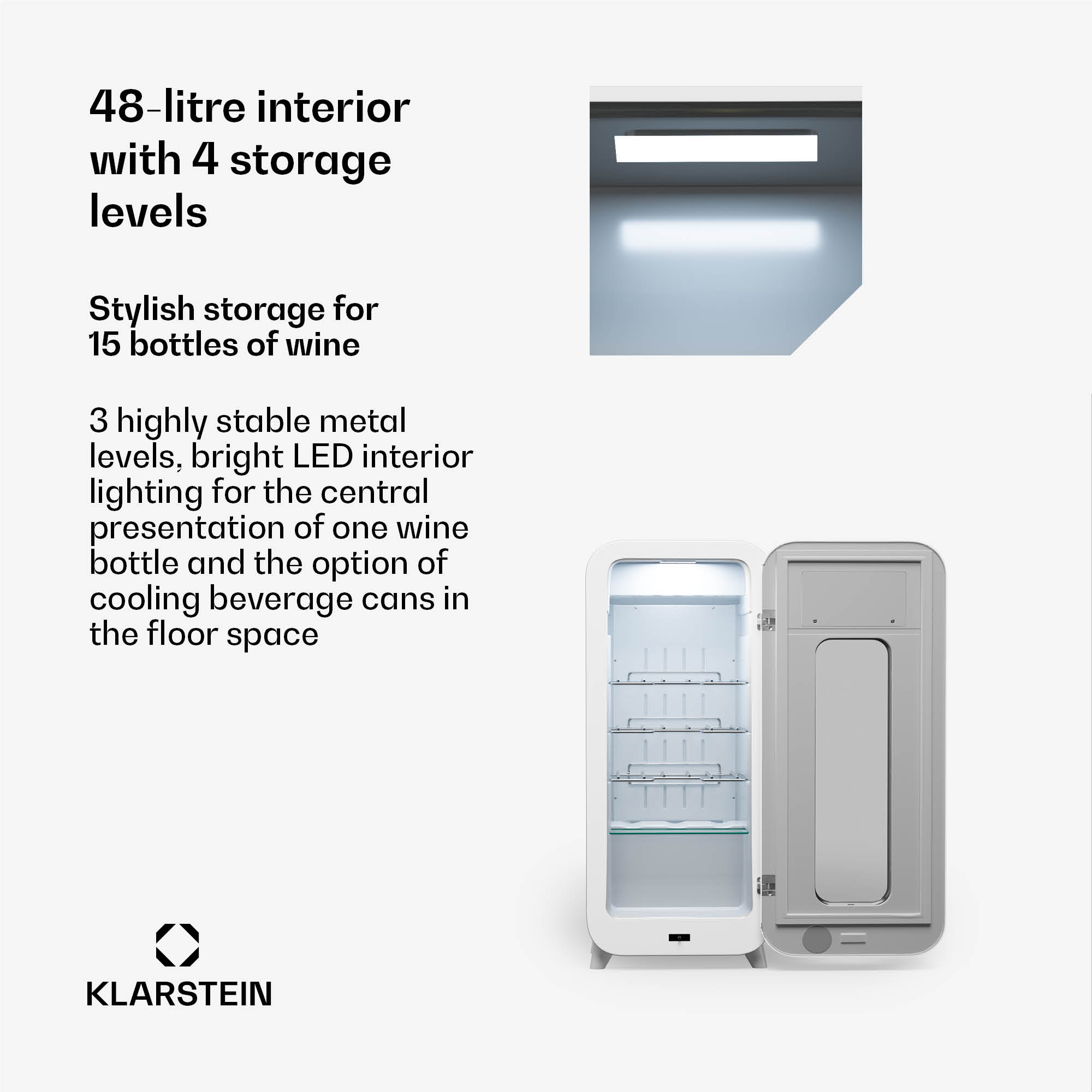 Klarstein Shirley 15 Uno. chladnička na víno, 15 fliaš, 5 - 20 °C, dotykové ovládanie, retro – Obrázok 4