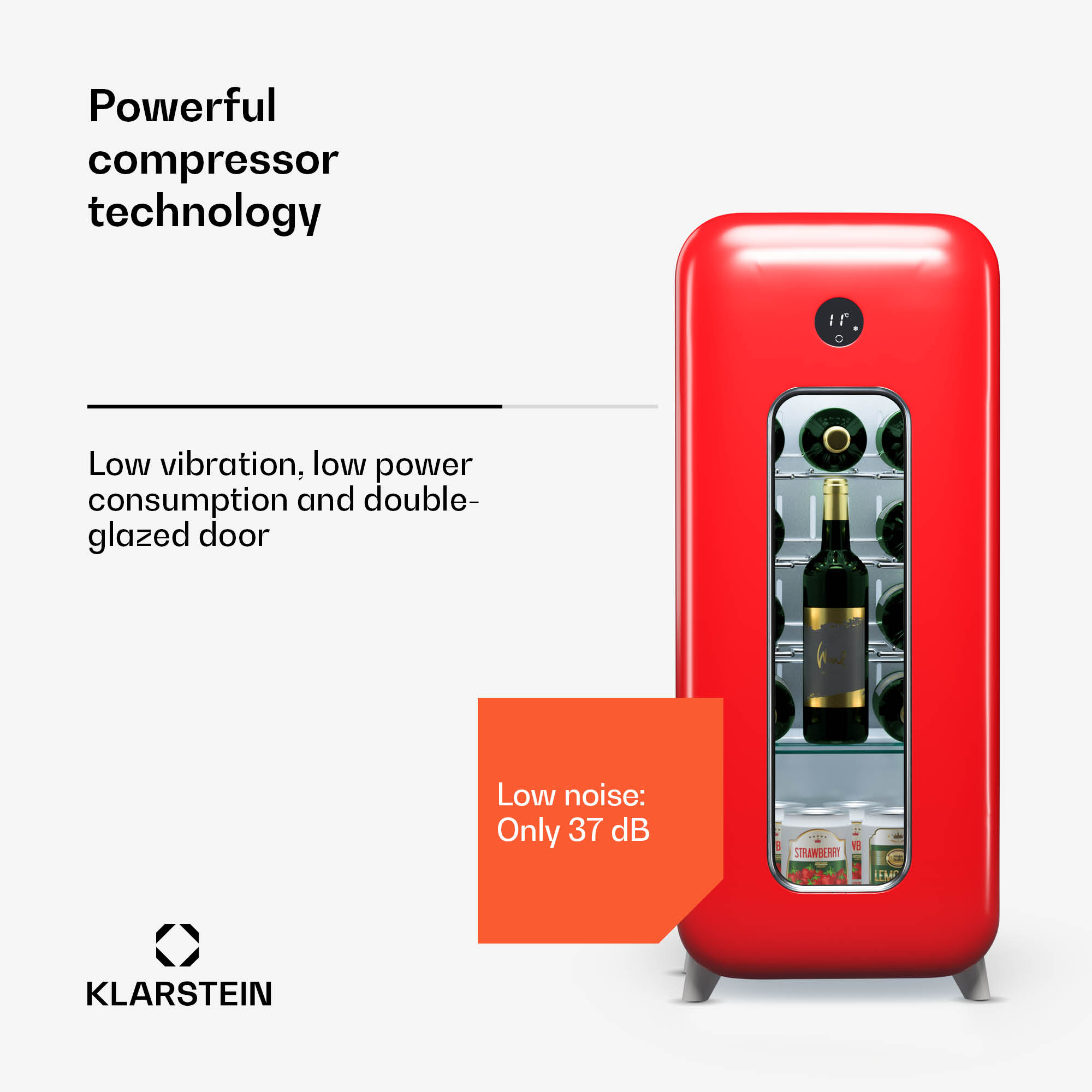 Klarstein Shirley 15 Uno, chladnička na víno, 15 fliaš, 5 - 20 °C, dotykové ovládanie, retro – Obrázok 2