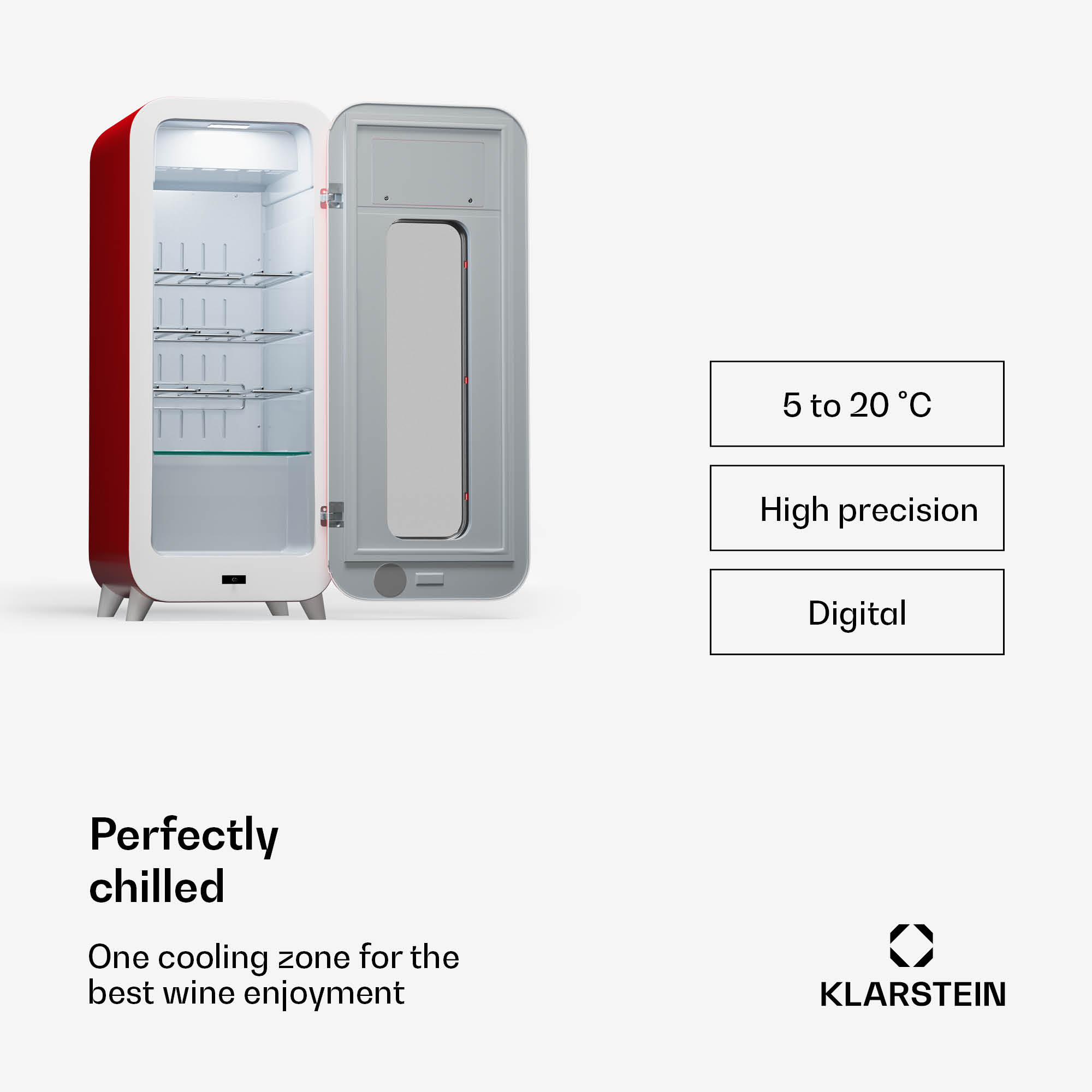 Klarstein Shirley 15 Uno, chladnička na víno, 15 fliaš, 5 - 20 °C, dotykové ovládanie, retro – Obrázok 3