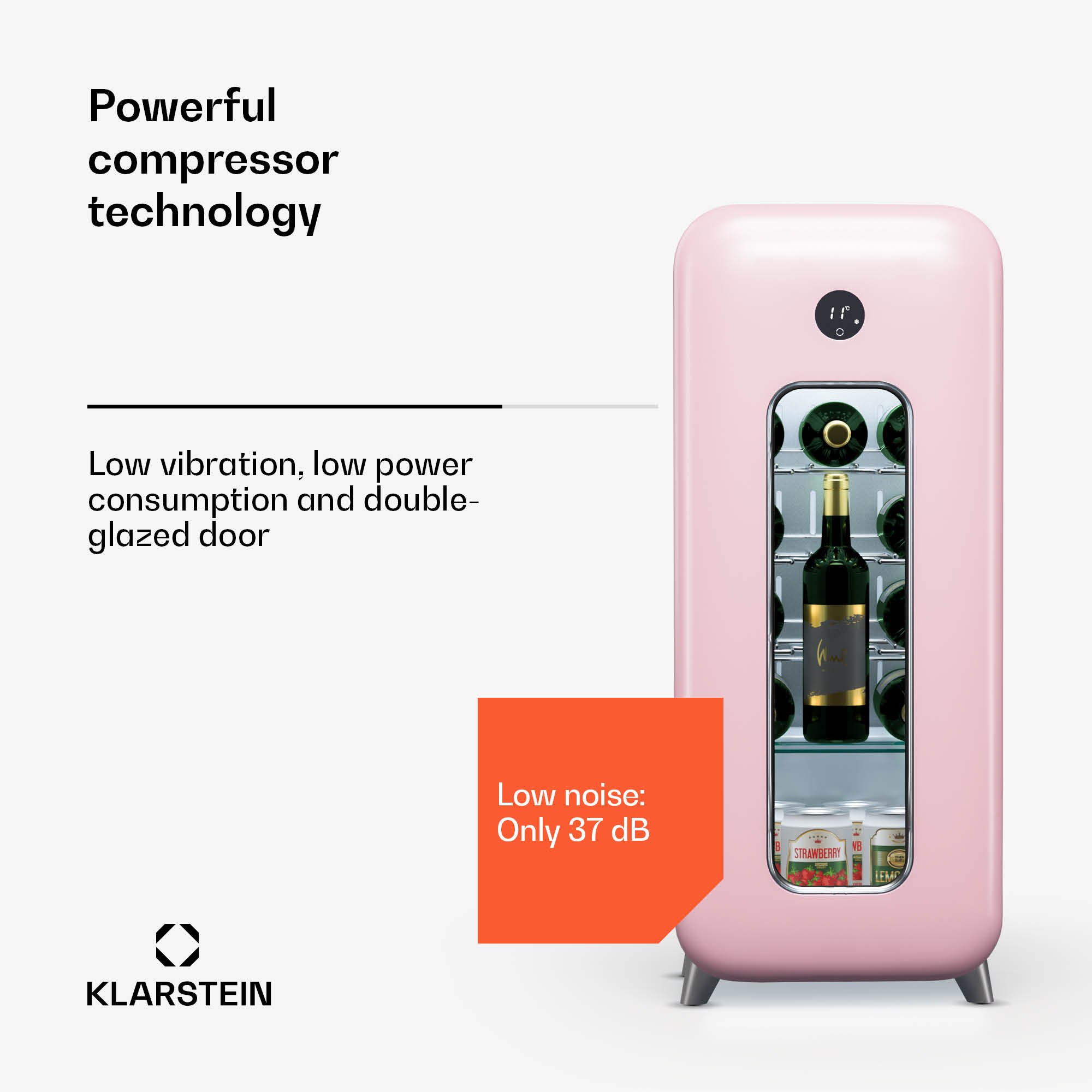 Klarstein Shirley 15 Uno, chladnička na víno, 15 fliaš, 5 - 20 °C, dotykové ovládanie, retro – Obrázok 2