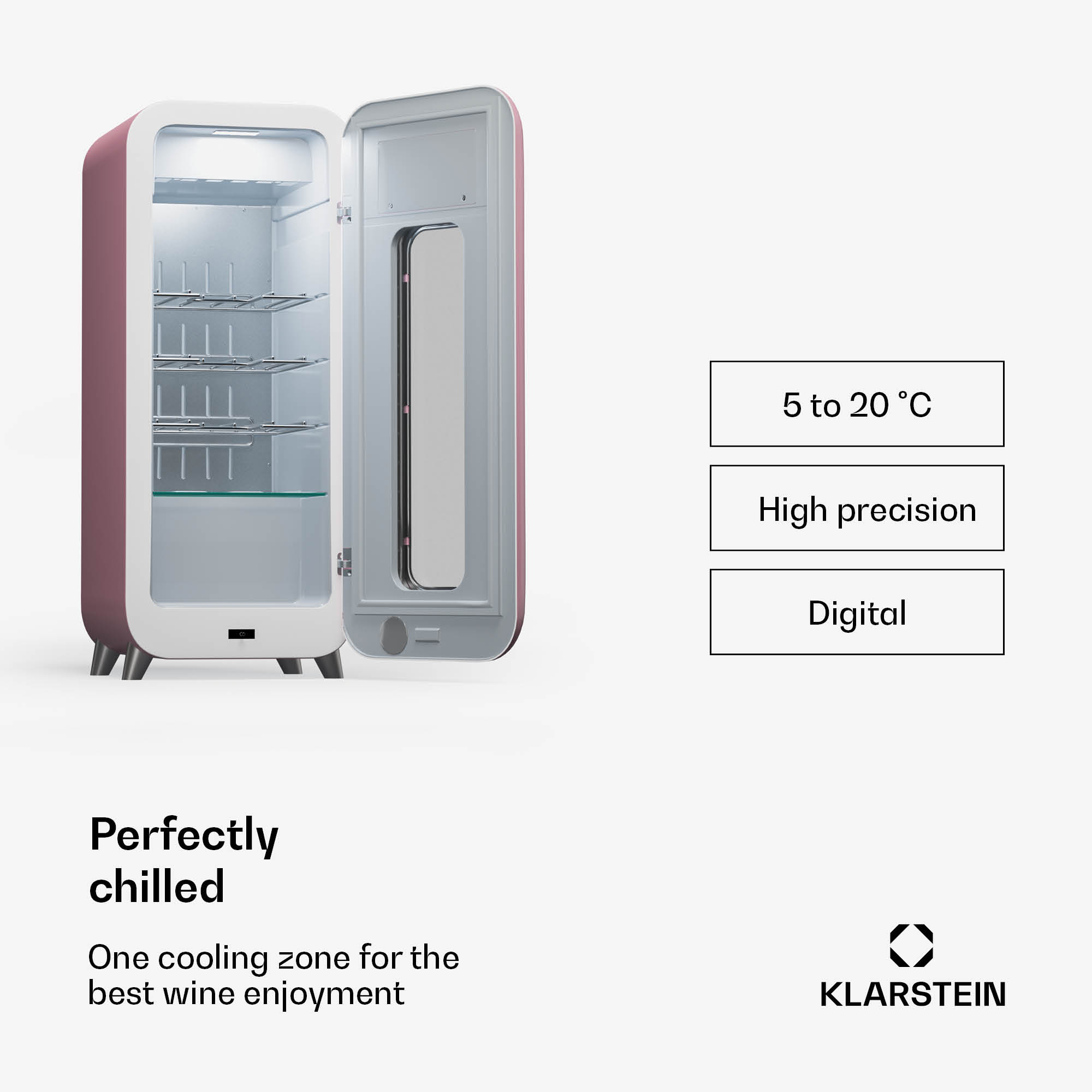 Klarstein Shirley 15 Uno, chladnička na víno, 15 fliaš, 5 - 20 °C, dotykové ovládanie, retro – Obrázok 4