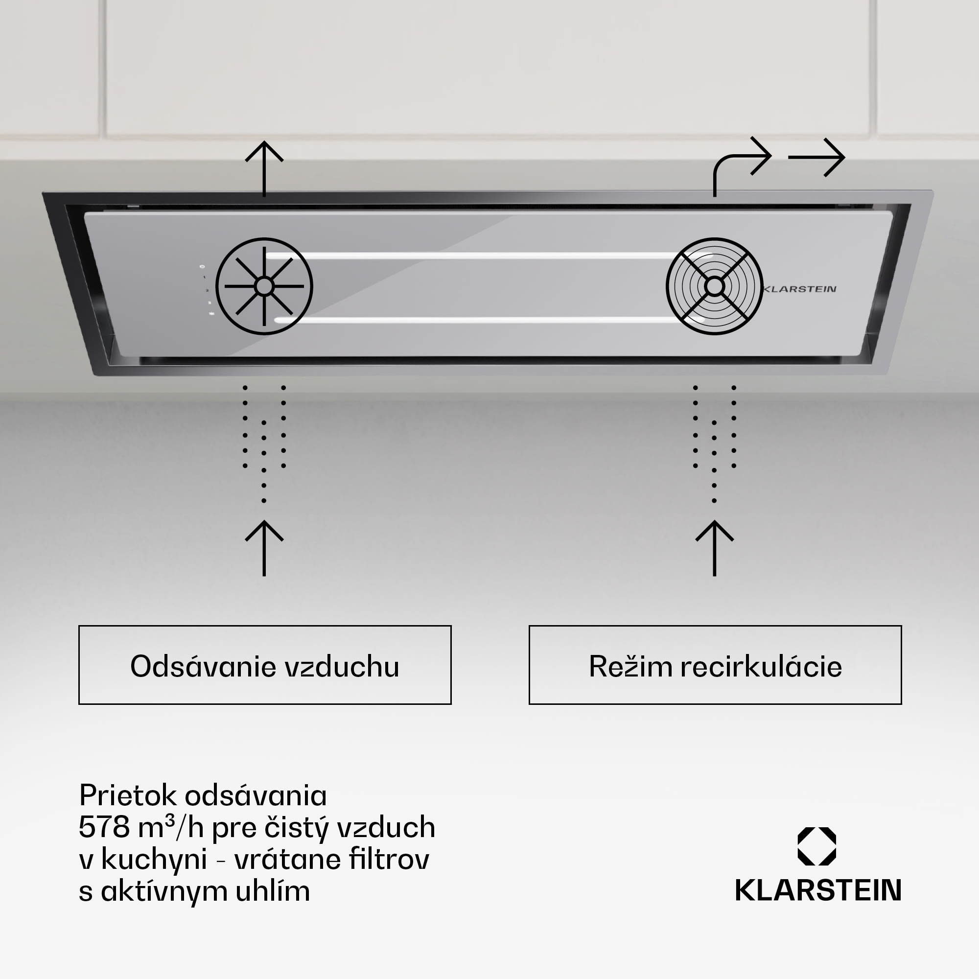 Klarstein High Line Eco 90, Stropný digestor, 90 cm, 436 m³/h, stupne, diaľkové ovládanie, ambientné osvetlenie – Obrázok 3