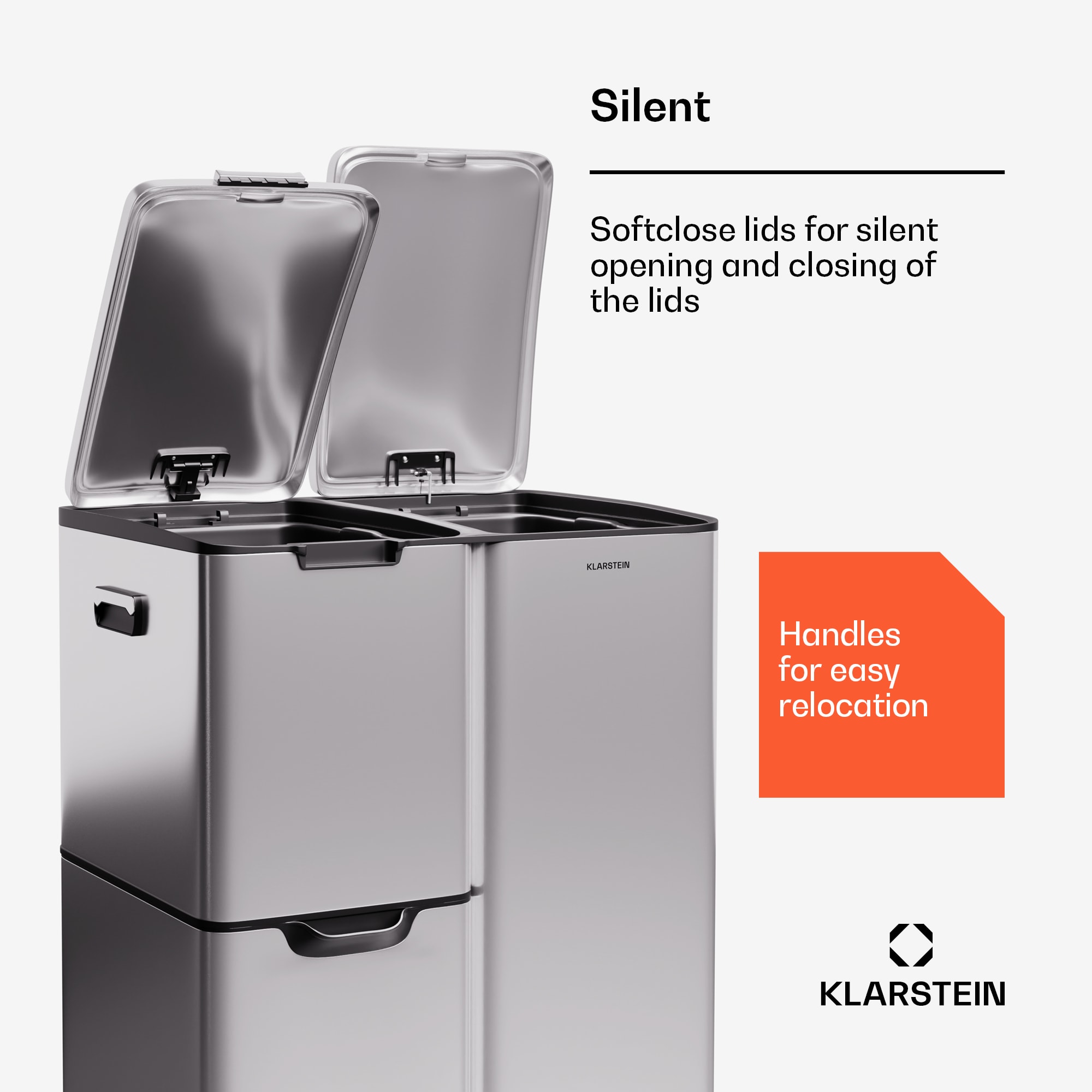 Klarstein Tiyo 3 v 1, kôš na odpadky, 60 litrov, vyberateľný kôš, s mäkkým zatváraním – Obrázok 5