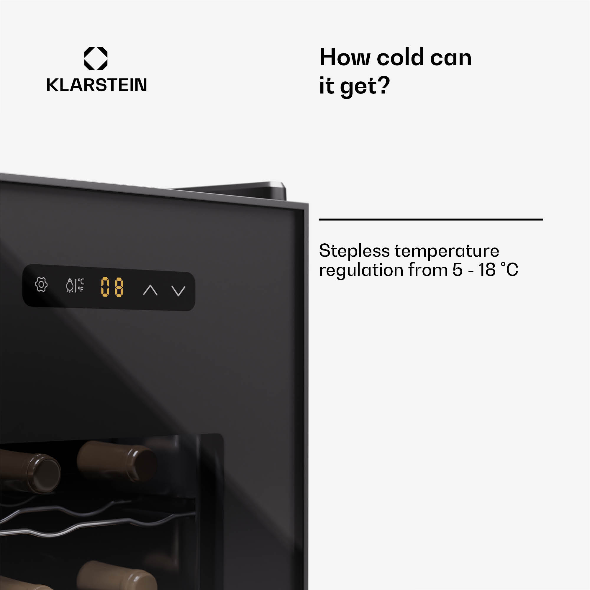 Klarstein Silent Vino 12 Uno, chladnička na víno, 31 l / 12 fliaš, 5-18 °C, dotykové – Obrázok 3