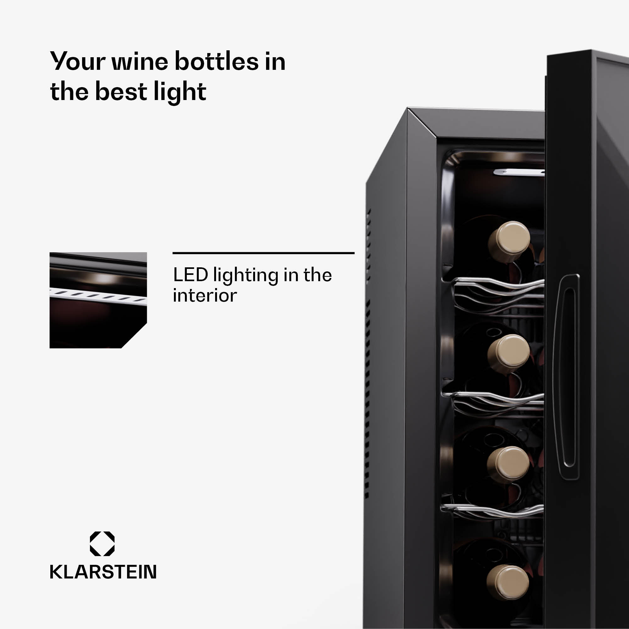 Klarstein Silent Vino 12 Uno, chladnička na víno, 31 l / 12 fliaš, 5-18 °C, dotykové – Obrázok 5