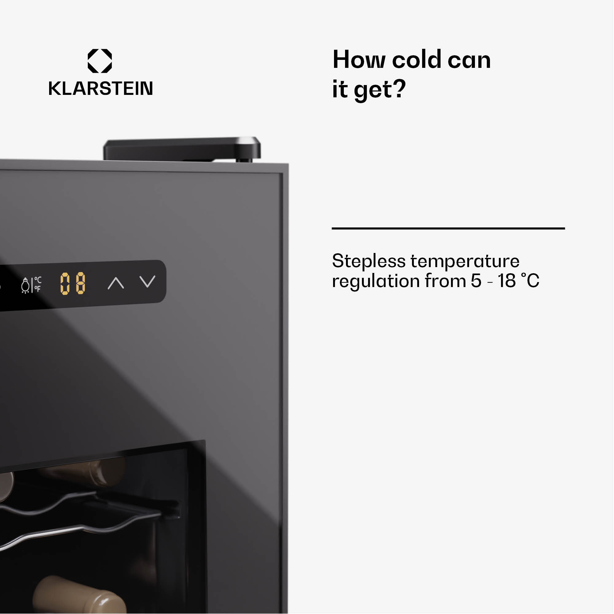 Klarstein Silent Vino 15 Uno, chladnička na víno, 39 l / 15 fliaš, 5-18 °C, dotykové – Obrázok 3