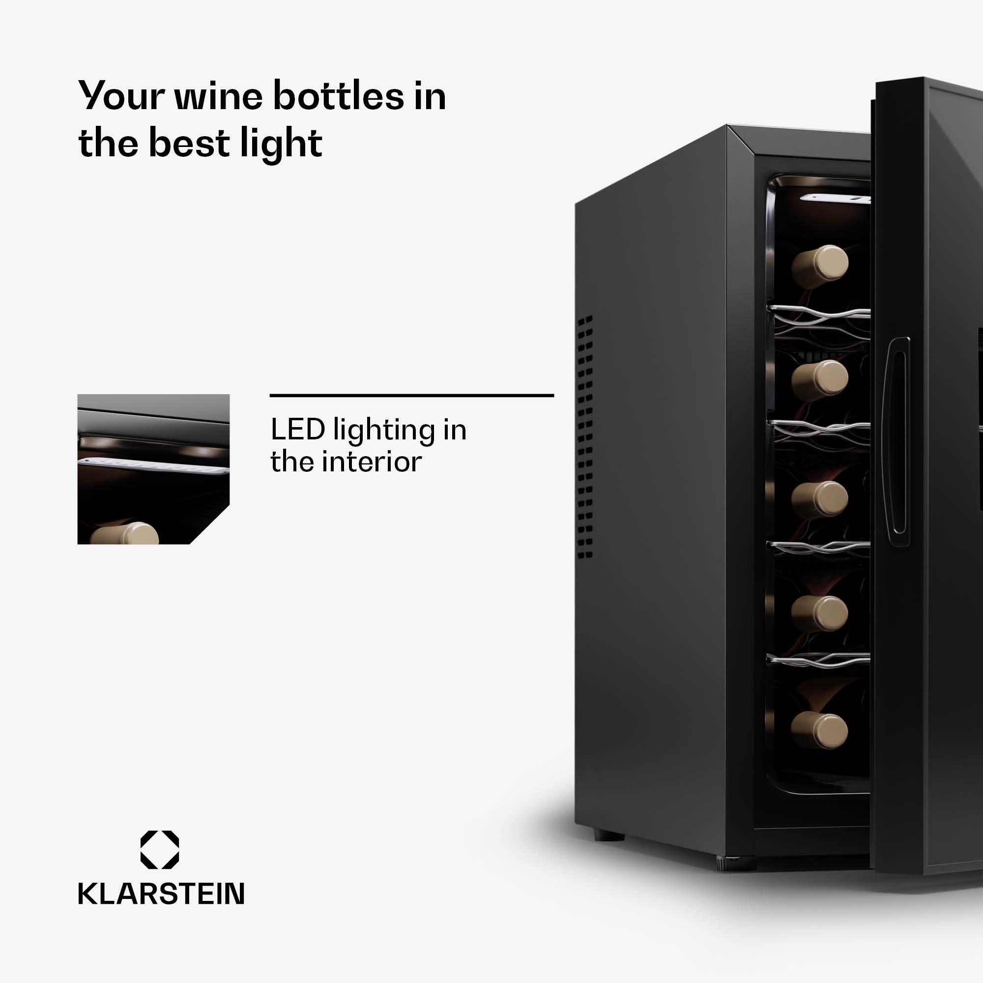 Klarstein Silent Vino 15 Uno, chladnička na víno, 39 l / 15 fliaš, 5-18 °C, dotykové – Obrázok 5