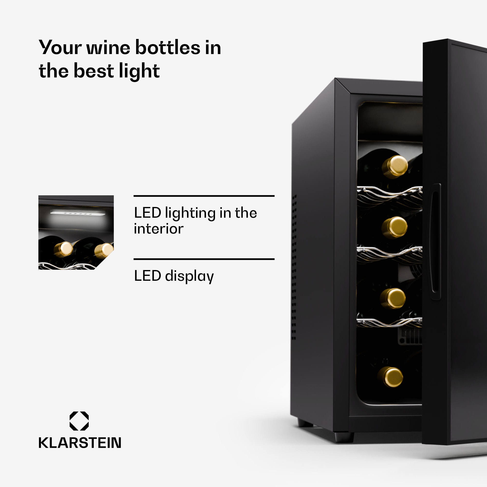 Klarstein Silent Vino 16 Uno, Chladnička na víno, 1 zóna / 16 fliaš – Obrázok 5