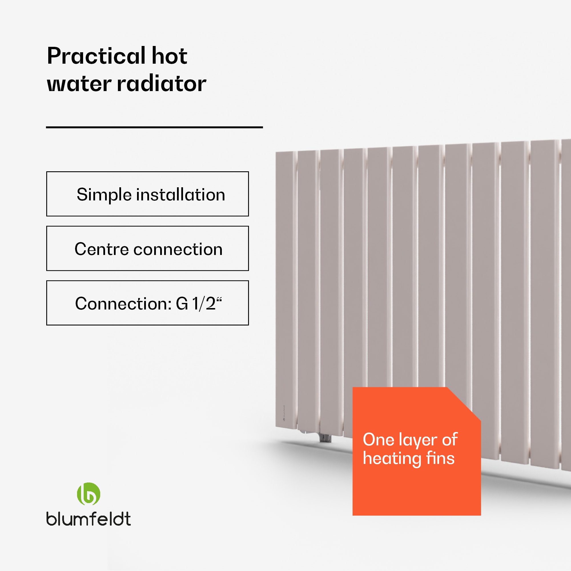 Blumfeldt Ontario, radiátor, 100 x 60, 1/2" bočné a stredové pripojenie, inštalácia na stenu, 681 W – Obrázok 3