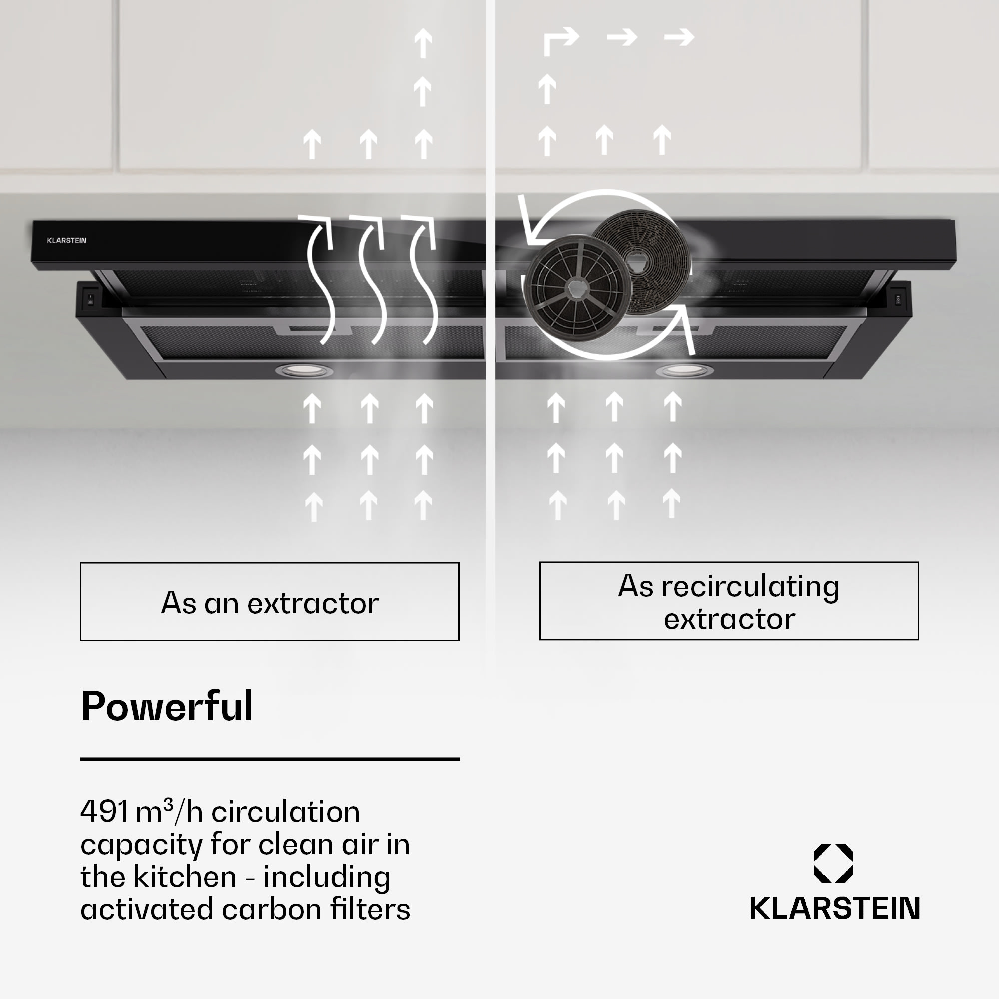 Klarstein Mariana 90 Neo, plochý digestor, 491 m³/h, odsávanie/recirkulácia vzduchu, LED, EEK C – Obrázok 3
