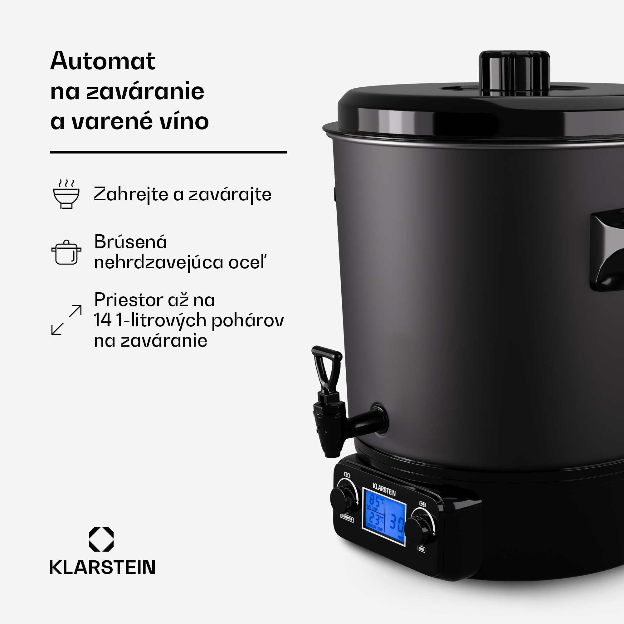 Klarstein Biggie Digital, závarací hrniec, 27 l, 2000 W, nehrdzavejúca oceľ – Obrázok 2