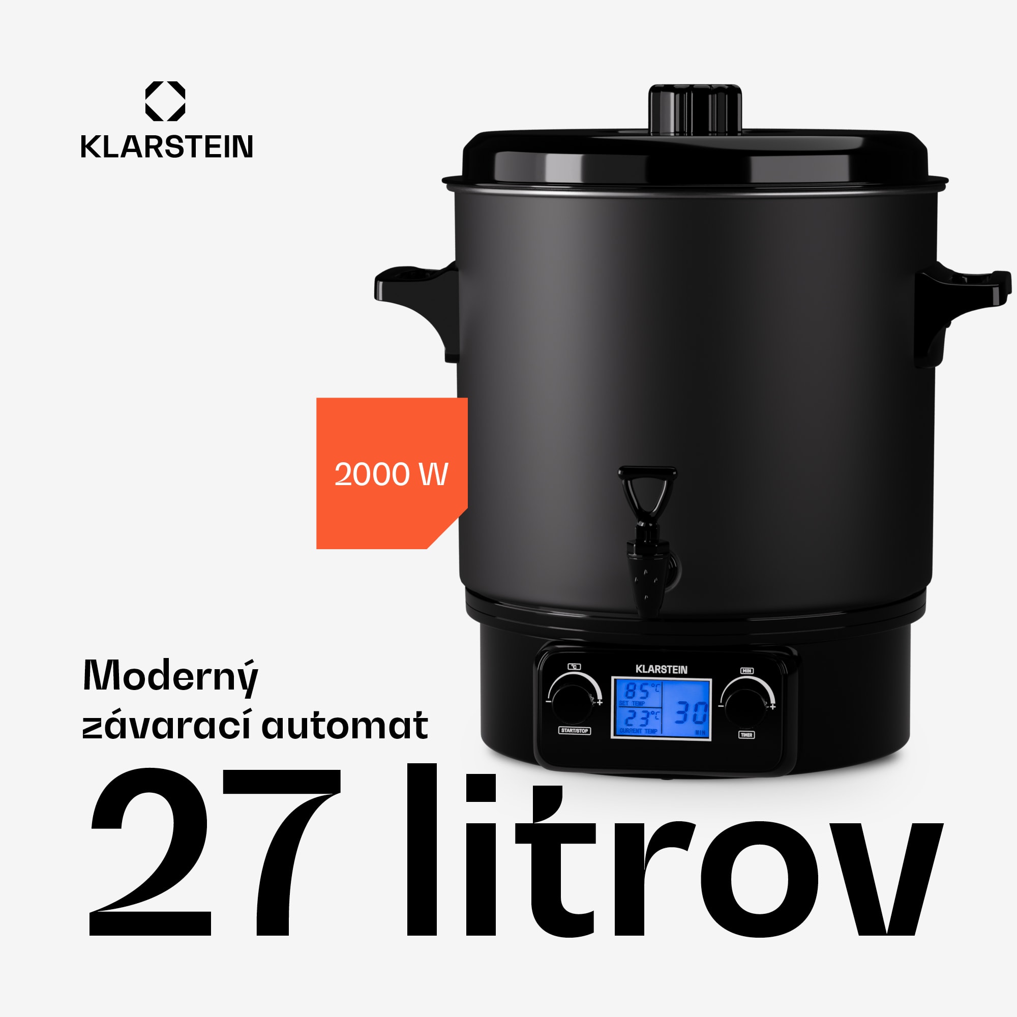 Klarstein Biggie Digital, závarací hrniec, 27 l, 2000 W, nehrdzavejúca oceľ – Obrázok 3