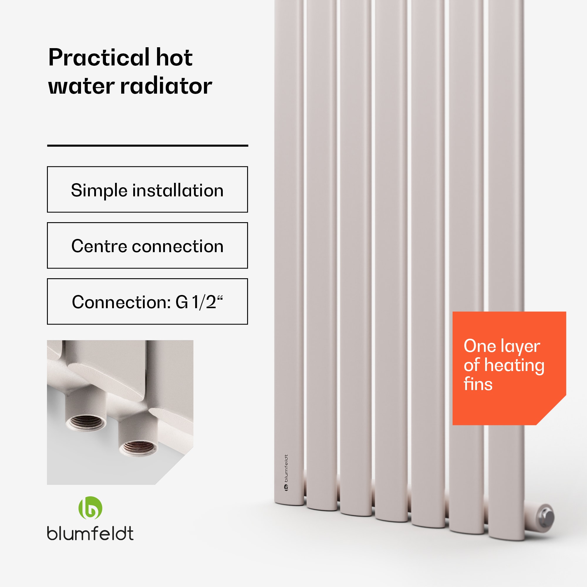 Blumfeldt Tallheo, 41 x 180, radiátor, kúpeľňový radiátor, rúrkový radiátor, 691 W, teplovodný, 1/2 – Obrázok 3