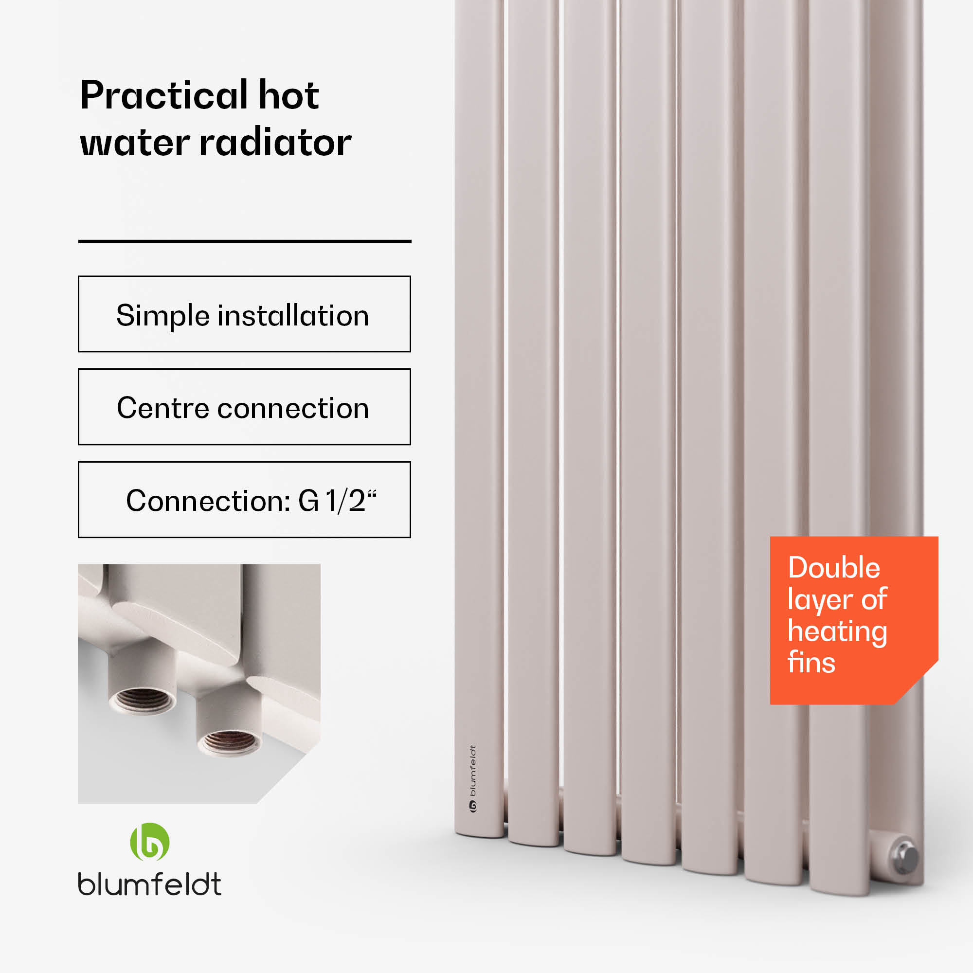 Blumfeldt Tallheo, 41 x 180, radiátor, kúpeľňový radiátor, rúrkový radiátor, 1435 W, teplovodný, 1/2 – Obrázok 3