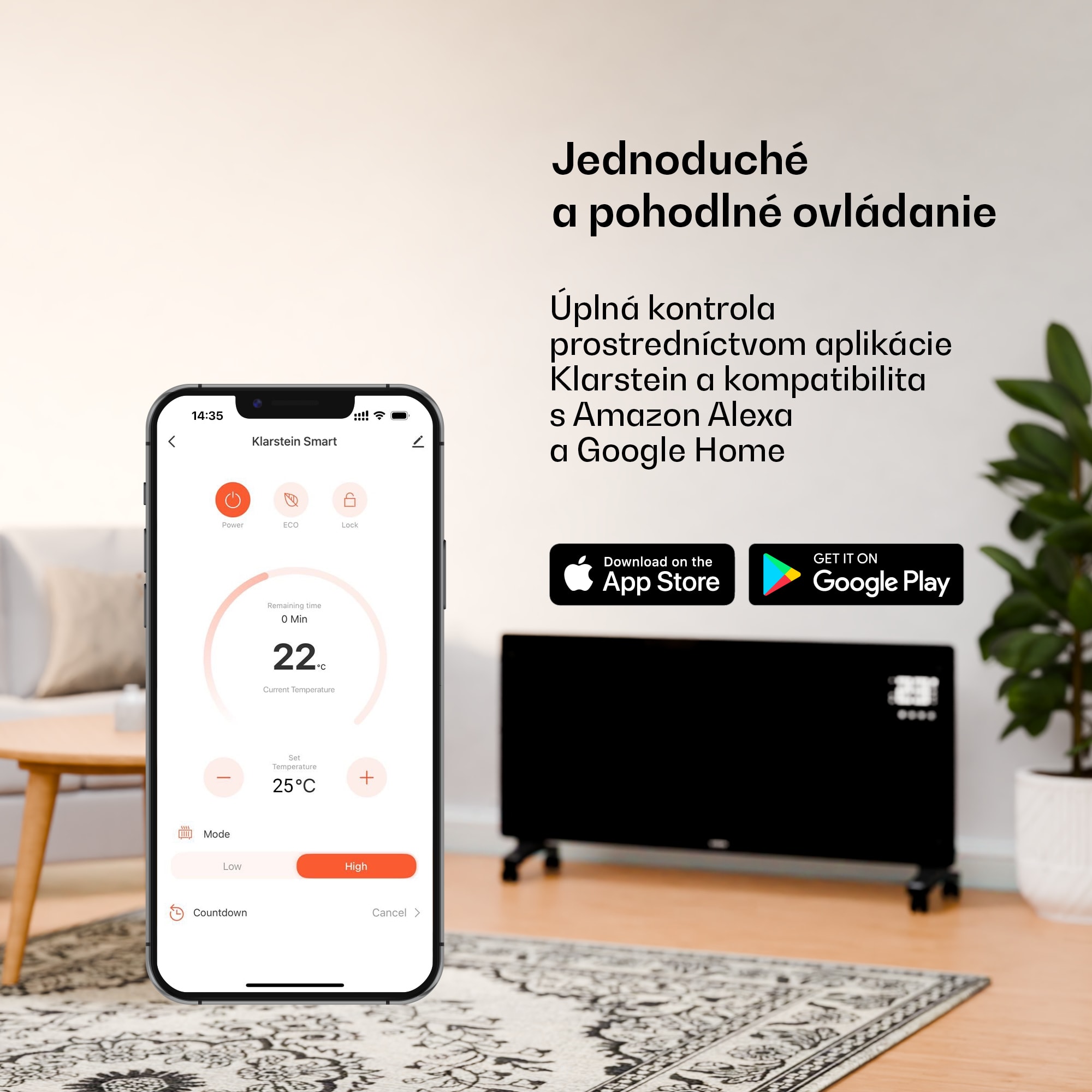 Klarstein Bornholm Smart 2500, konvektor, 2500W, WiFi, LED, IP24 – Obrázok 2