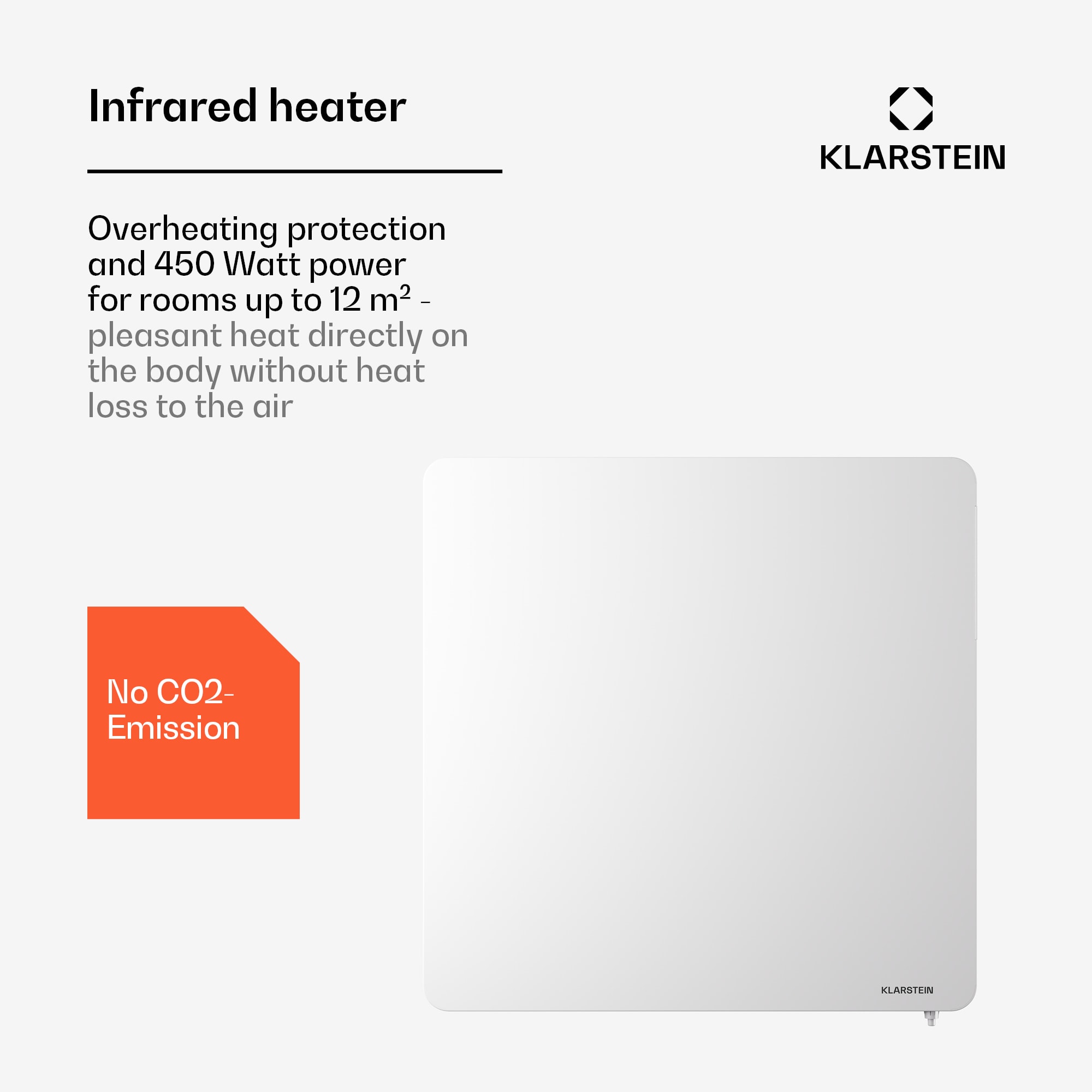 Klarstein Wonderbeam 450 Hybride Infračervený ohrievač 60 x 60 cm 450 W Týždenný časovač Diaľkové ovládanie – Obrázok 2