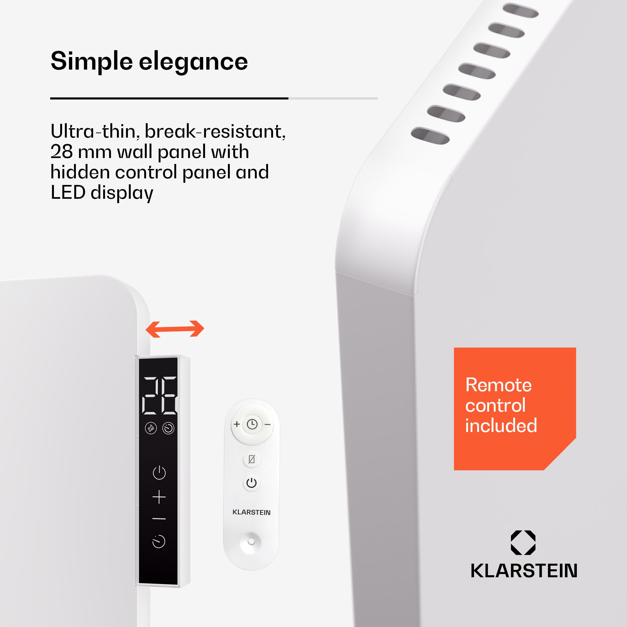 Klarstein Wonderbeam 450 Hybride Infračervený ohrievač 60 x 60 cm 450 W Týždenný časovač Diaľkové ovládanie – Obrázok 3