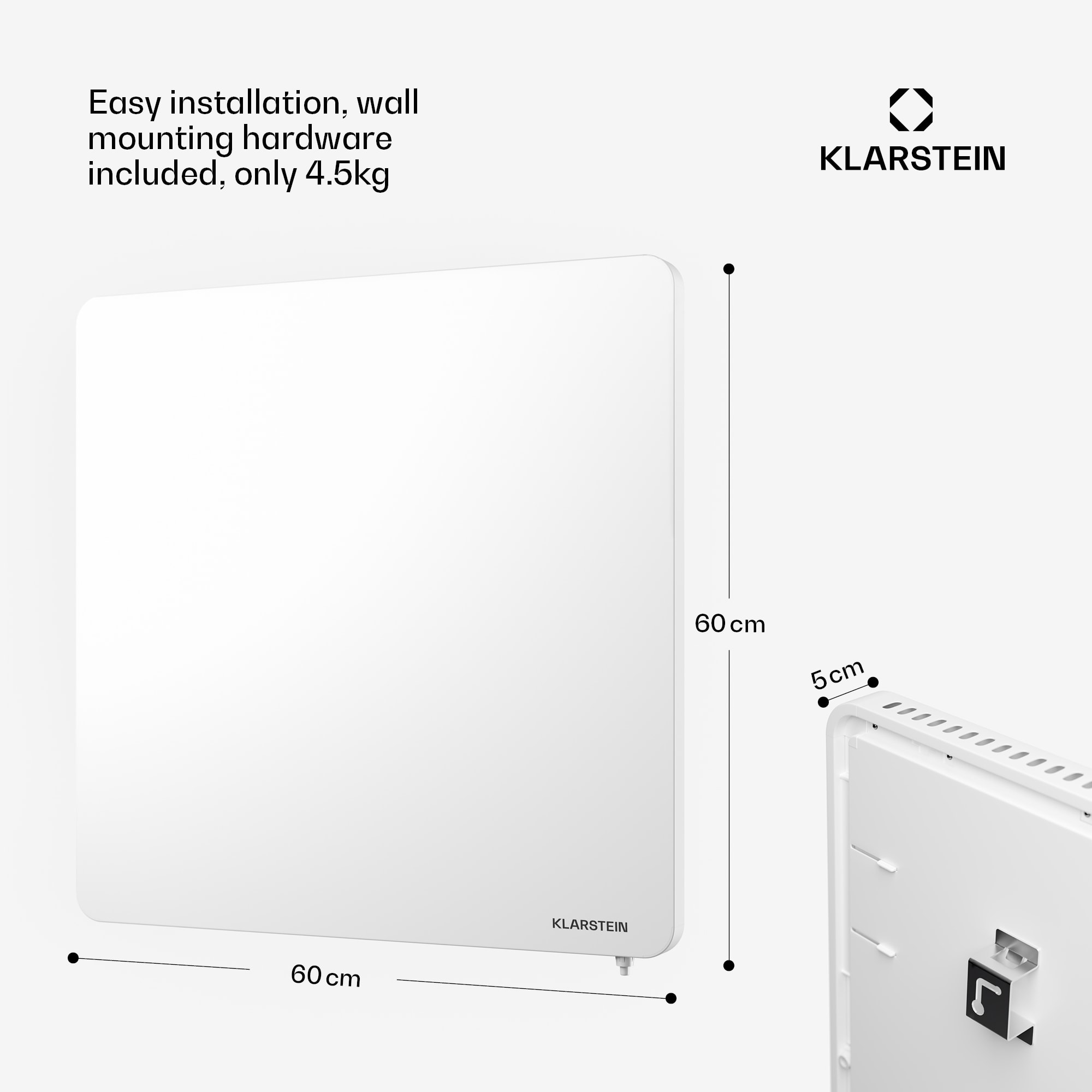 Klarstein Wonderbeam 450 Hybride Infračervený ohrievač 60 x 60 cm 450 W Týždenný časovač Diaľkové ovládanie – Obrázok 5