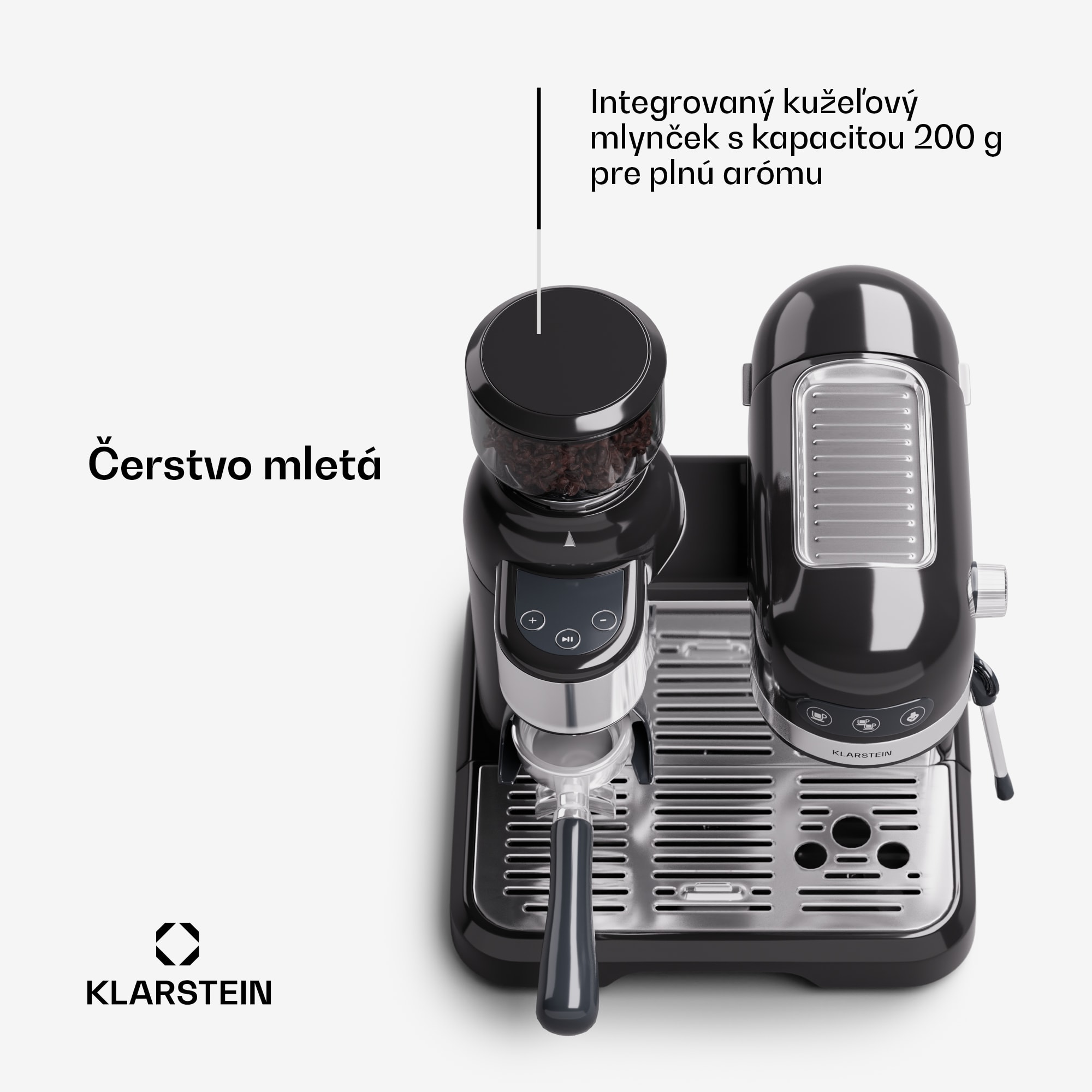 Klarstein Bella Café, espresso kávovar, vrátane mlynčeka, 1550 W, 20 bar, 1,4 litra – Obrázok 2