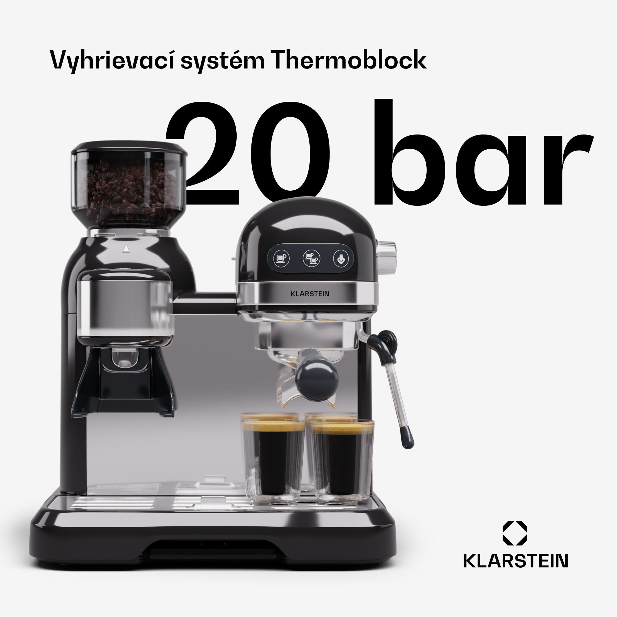 Klarstein Bella Café, espresso kávovar, vrátane mlynčeka, 1550 W, 20 bar, 1,4 litra – Obrázok 3