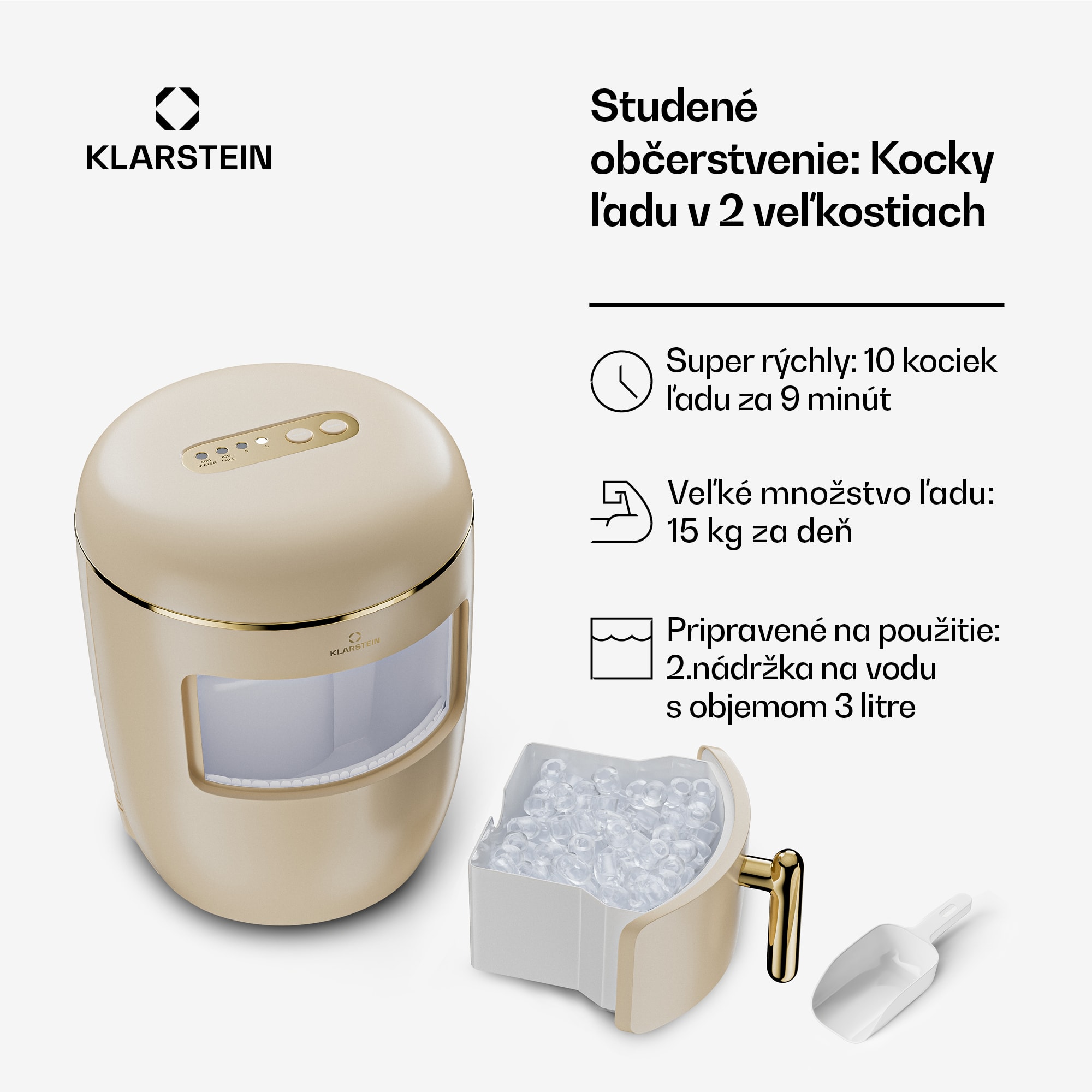 Klarstein Passau, výrobník ľadu, 2 veľkosti, 15 kg/24 h, Auto-Clean – Obrázok 2