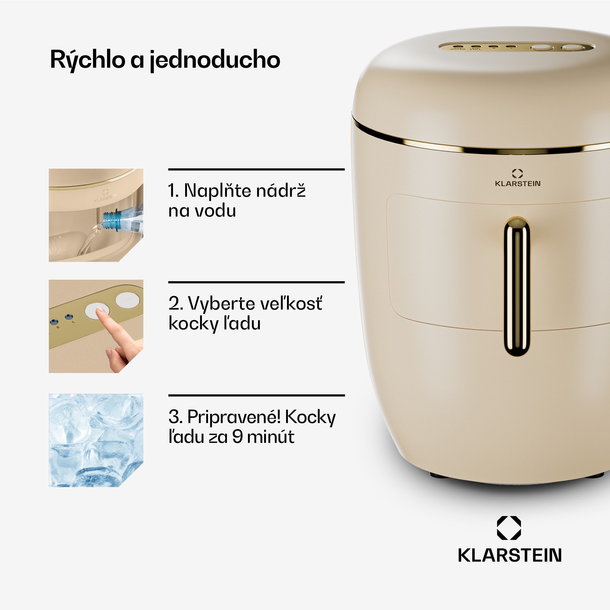 Klarstein Passau, výrobník ľadu, 2 veľkosti, 15 kg/24 h, Auto-Clean – Obrázok 3