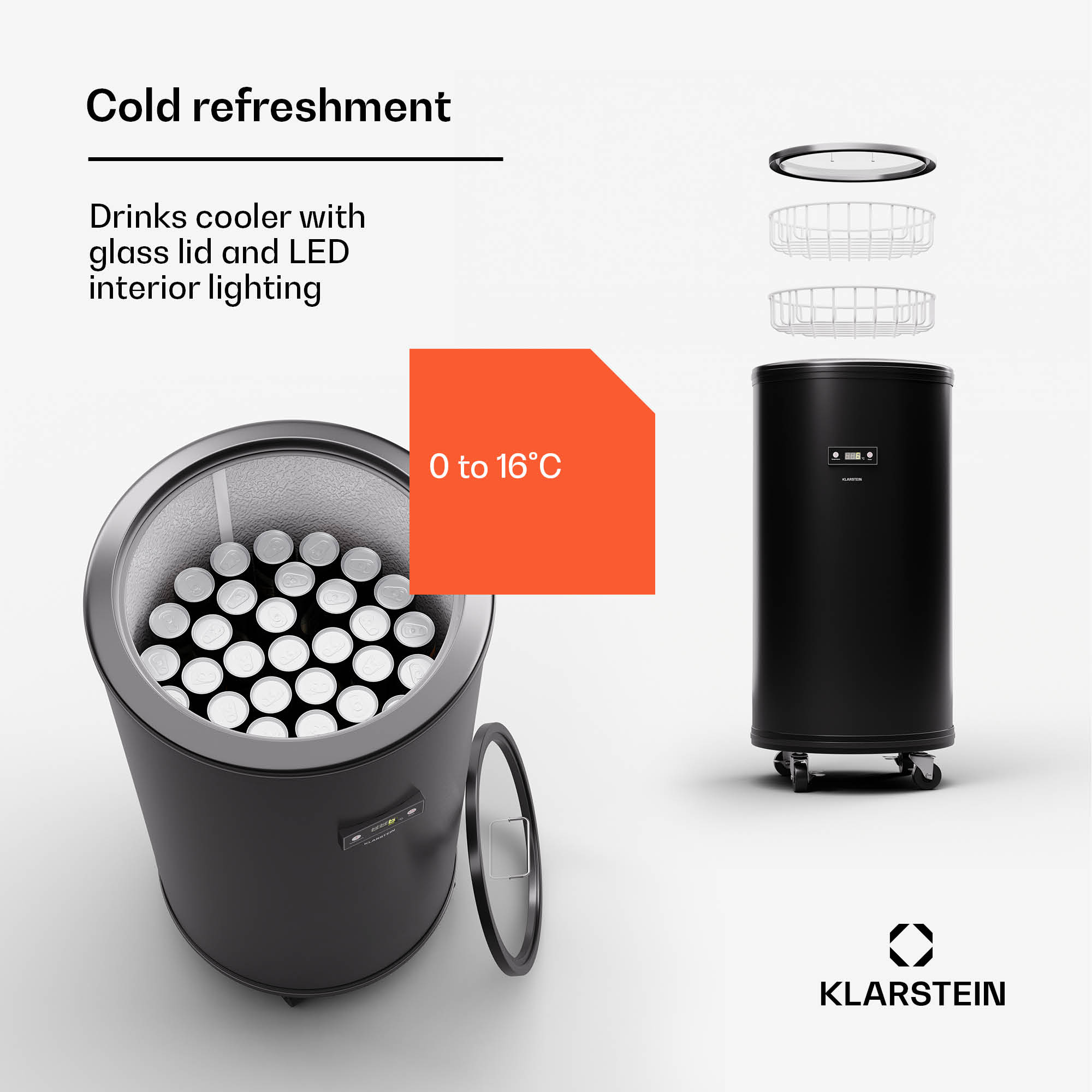 Klarstein Mr. Barbot 75, chladnička na nápoje, barová chladnička, 75 litrov, 0-16 °C, mobilná – Obrázok 2