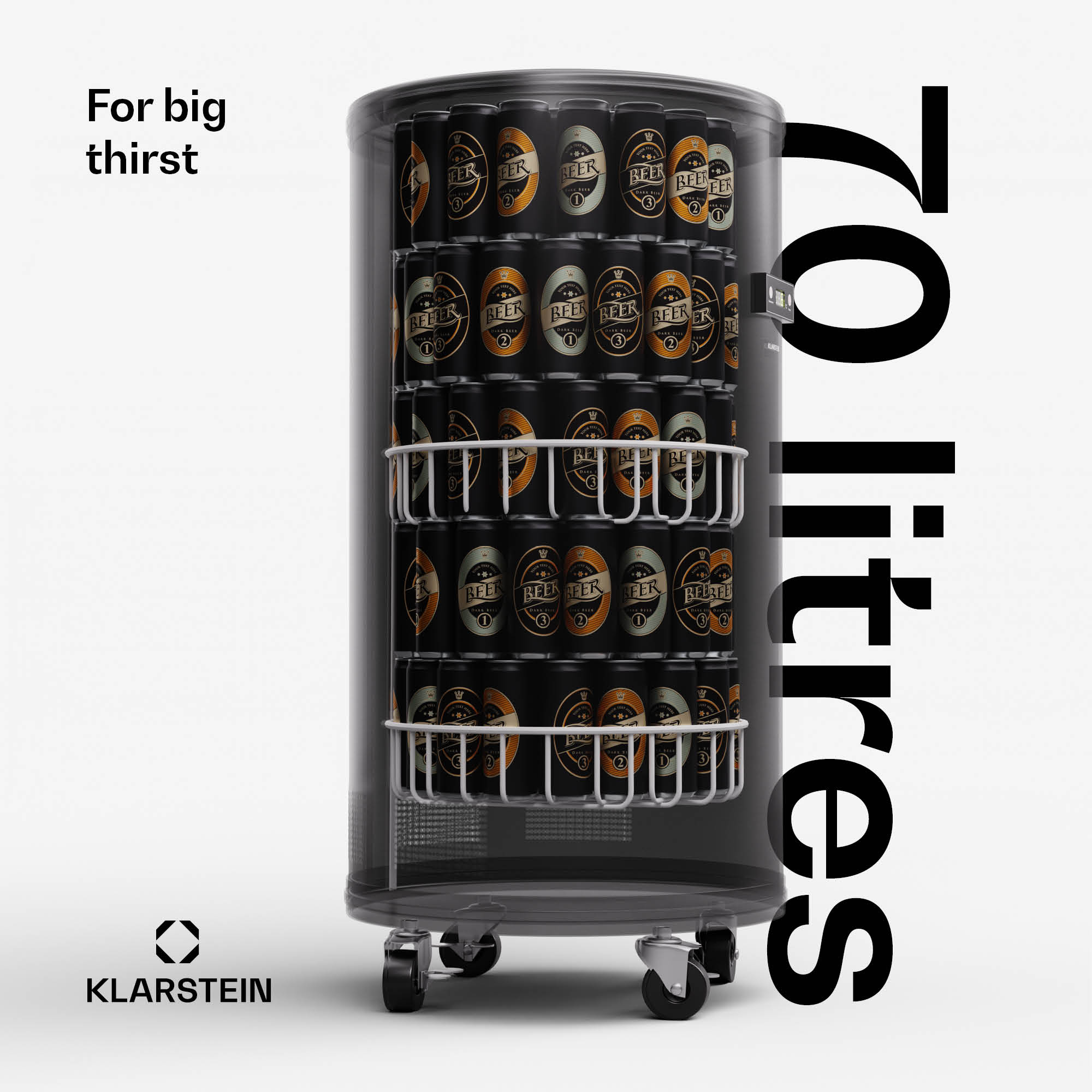 Klarstein Mr. Barbot 75, chladnička na nápoje, barová chladnička, 75 litrov, 0-16 °C, mobilná – Obrázok 3