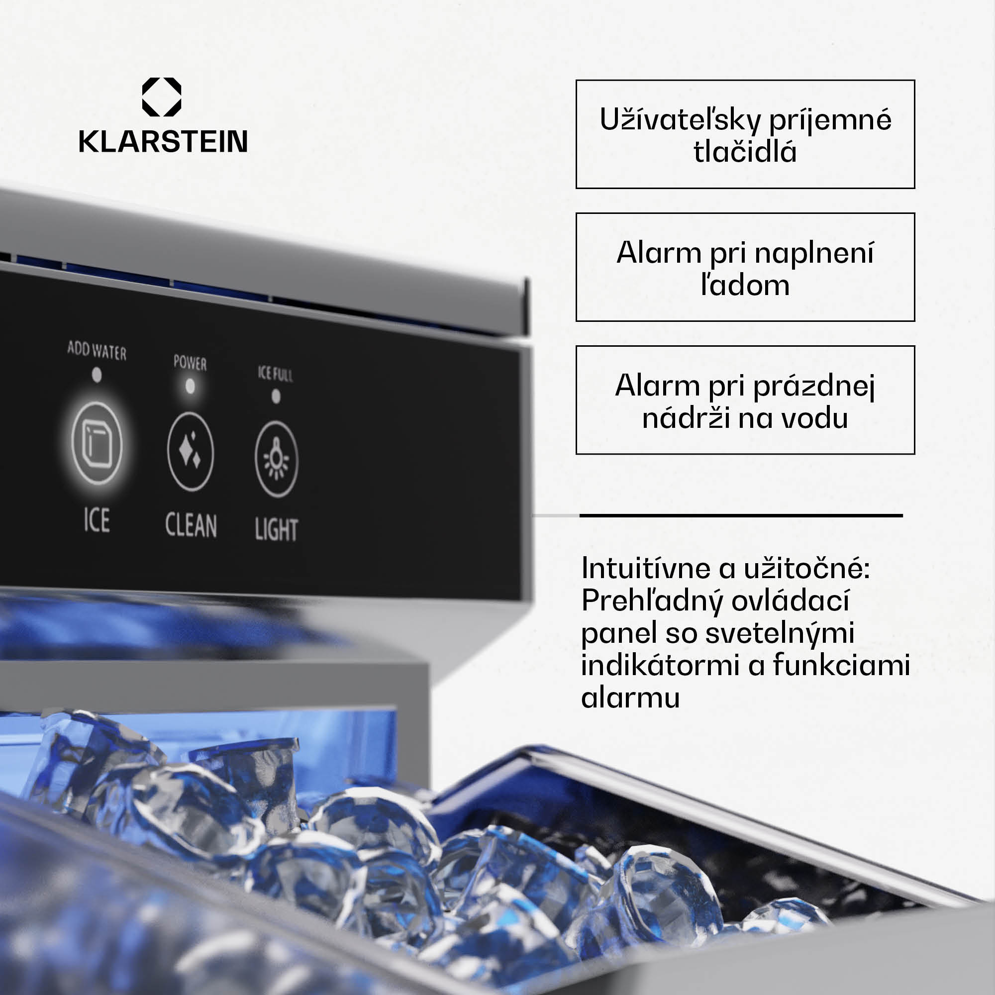 Klarstein Ice Galet, výrobník ľadových nugetiek, 20 kg/24 h, Auto-Clean, 2,2-litrová nádrž na vodu – Obrázok 4