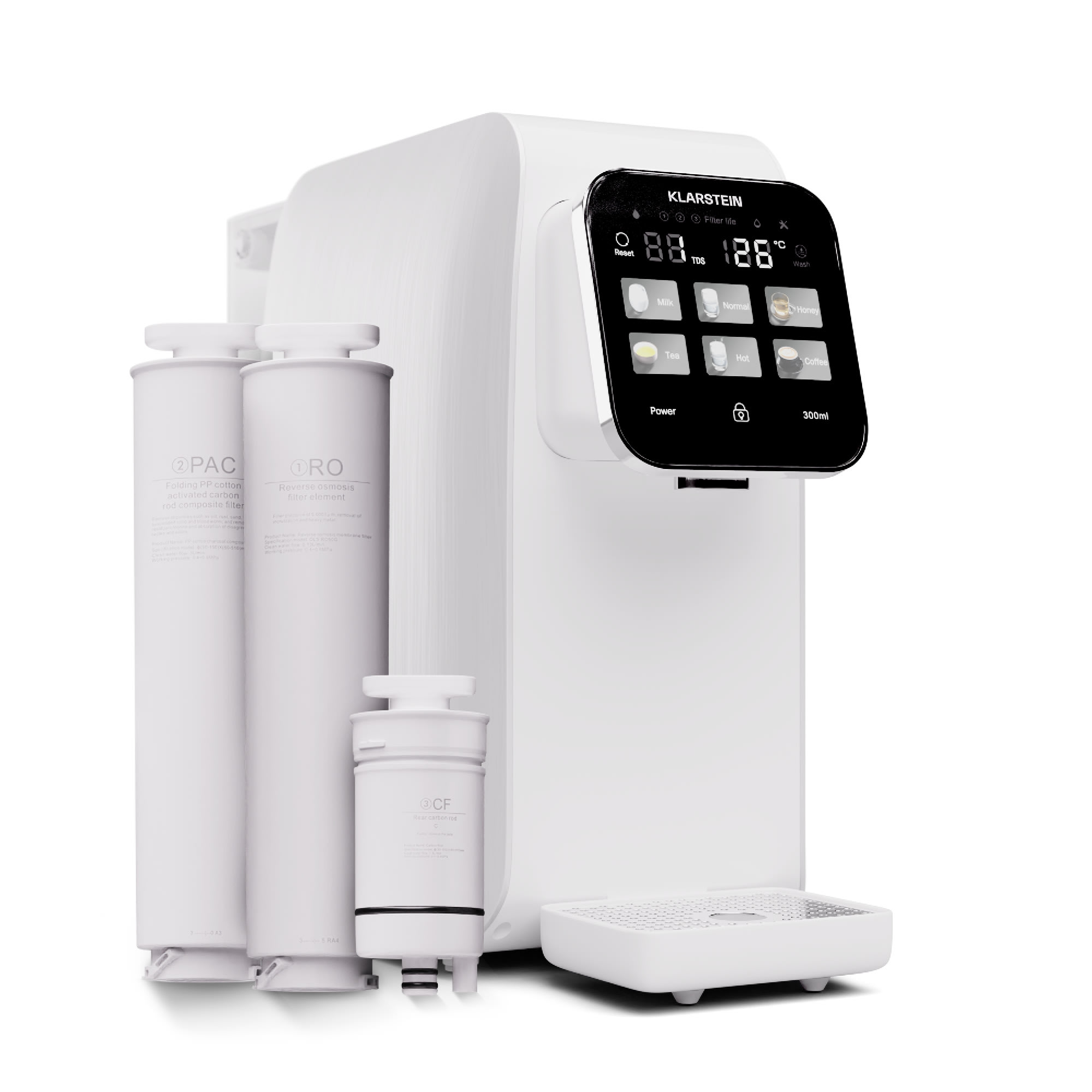 Klarstein AquaLine 3L, čistička vody, 5-stupňová filtrácia, objem 3 l, 6 teplôt vody, biela