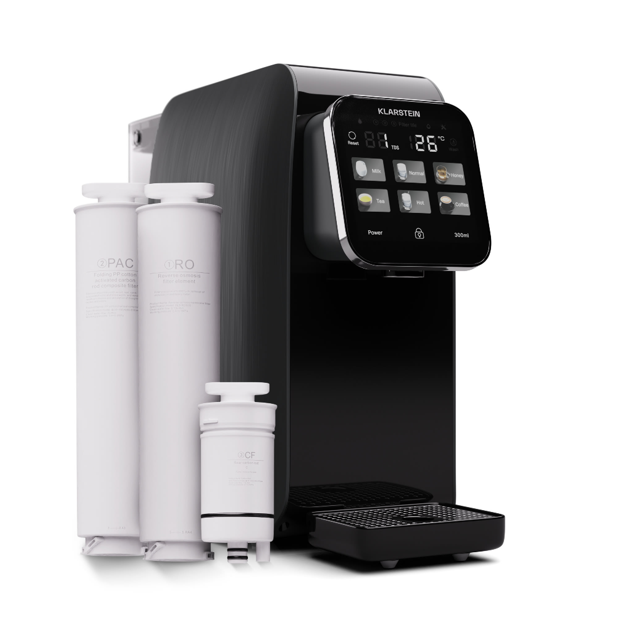 Klarstein AquaLine 3L, čistička vody, 5-stupňová filtrácia, objem 3 l, 6 teplôt vody, čierna