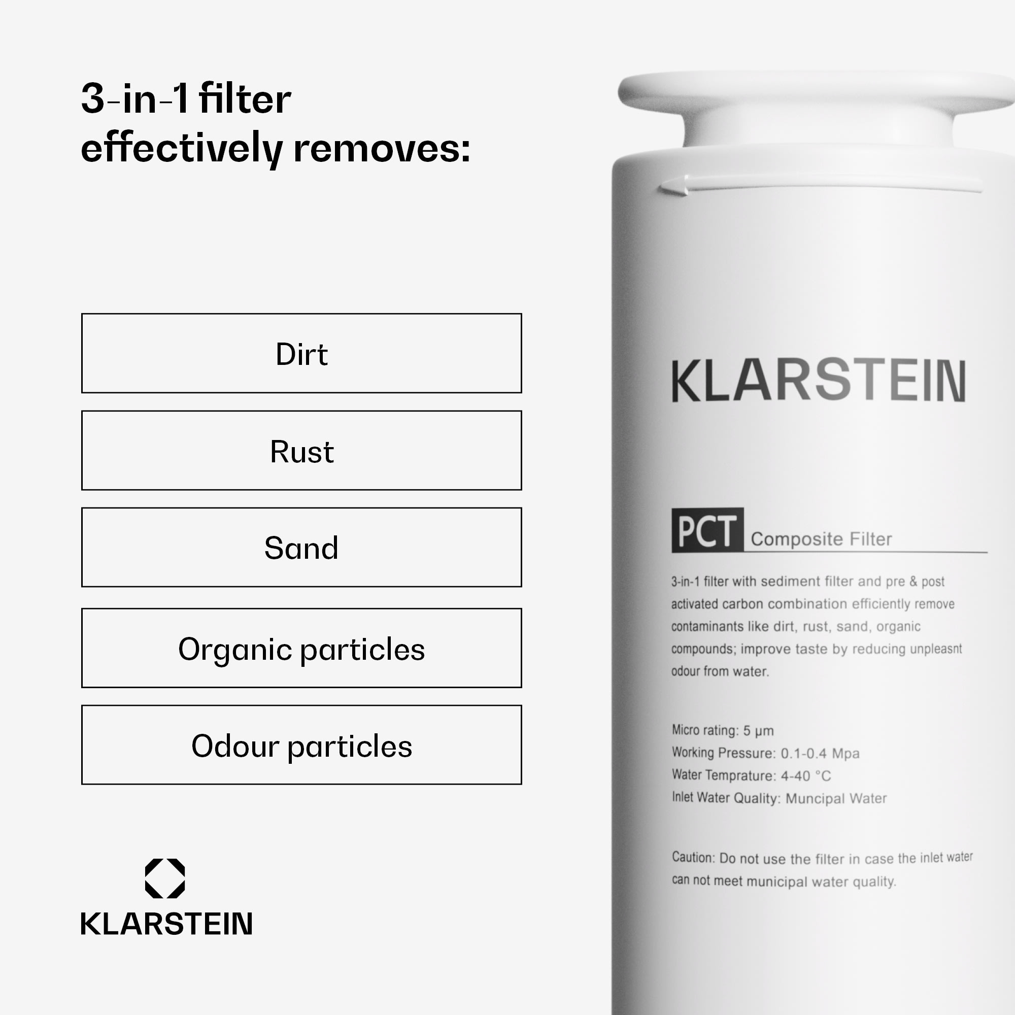 Klarstein PureLine PCT filter, príslušenstvo, náhradný filter, 3-stupňový: sedimentačný/ pred-/post- uhlíkový – Obrázok 2