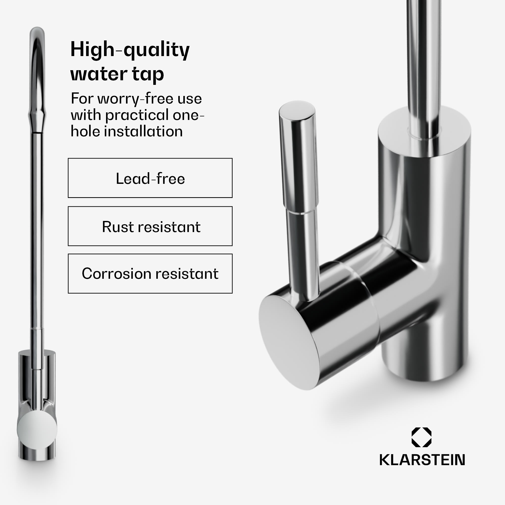 Klarstein PureLine vodovodný kohútik / náhradný / príslušenstvo, chrómovaný, s jedným otvorom – Obrázok 2