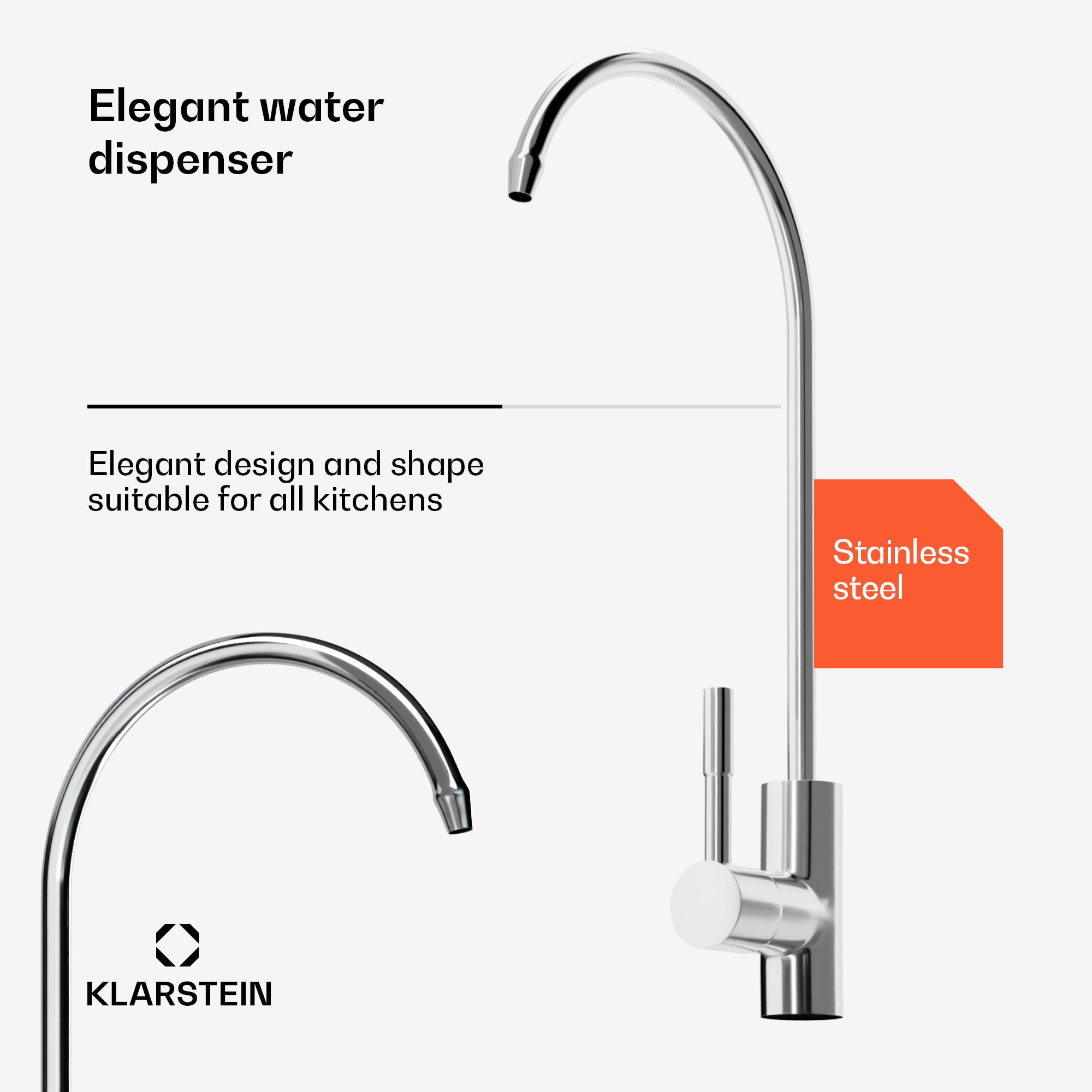 Klarstein PureLine vodovodný kohútik / náhradný / príslušenstvo, chrómovaný, s jedným otvorom – Obrázok 3