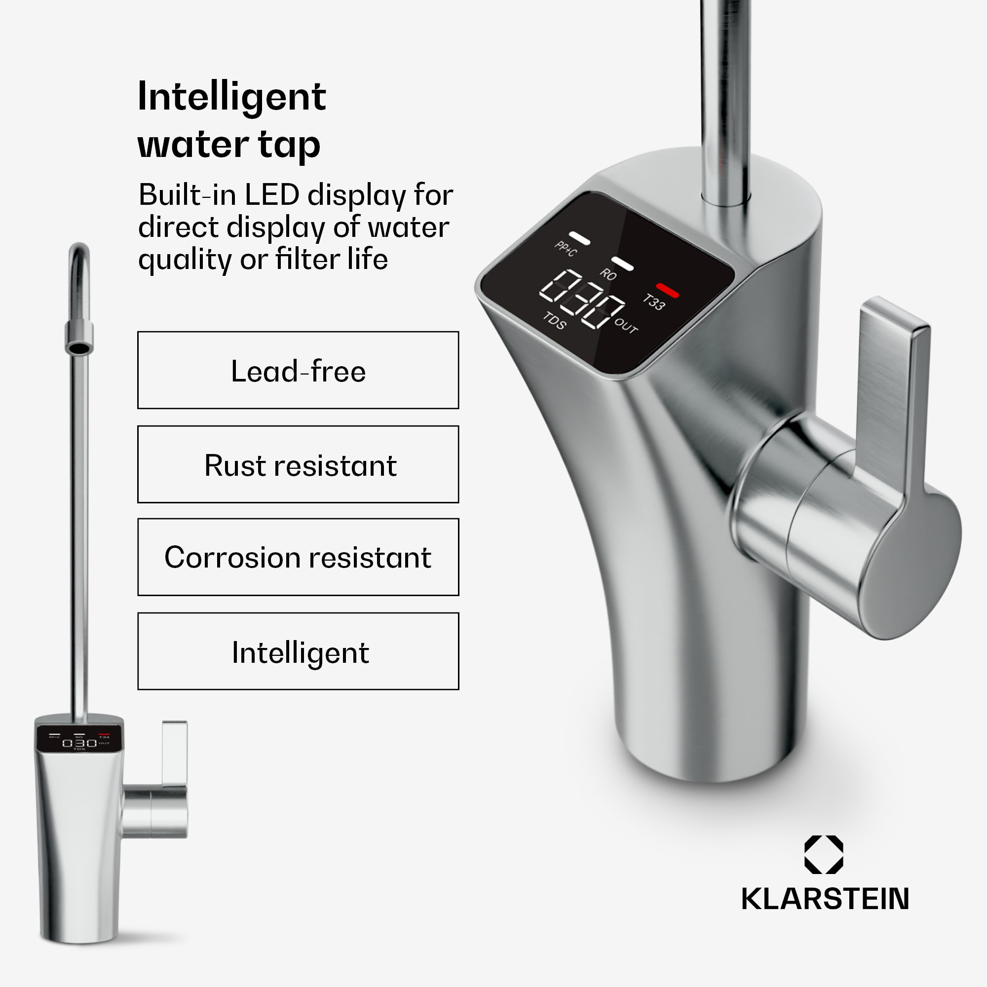 Klarstein PureFina vodovodný kohútik / náhradný / príslušenstvo, chrómovaný, s jedným otvorom – Obrázok 2