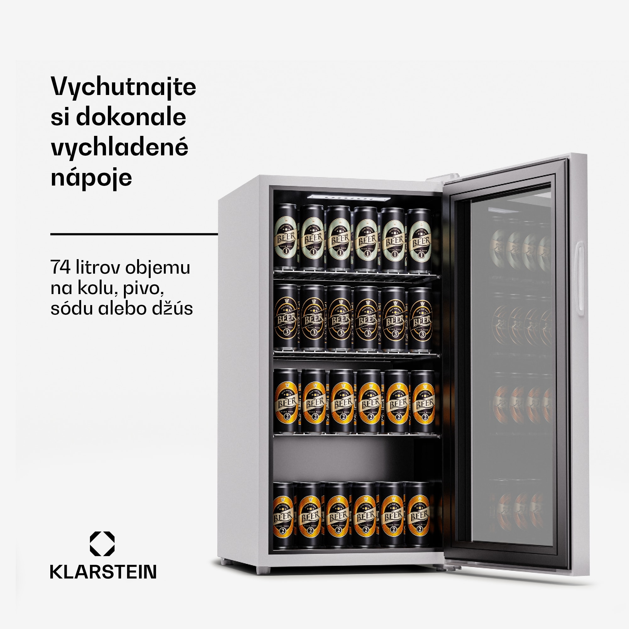 Klarstein Beersafe 74 Slim, chladnička, 74 litrov, 3 police, panoramatické sklenené dvere – Obrázok 2