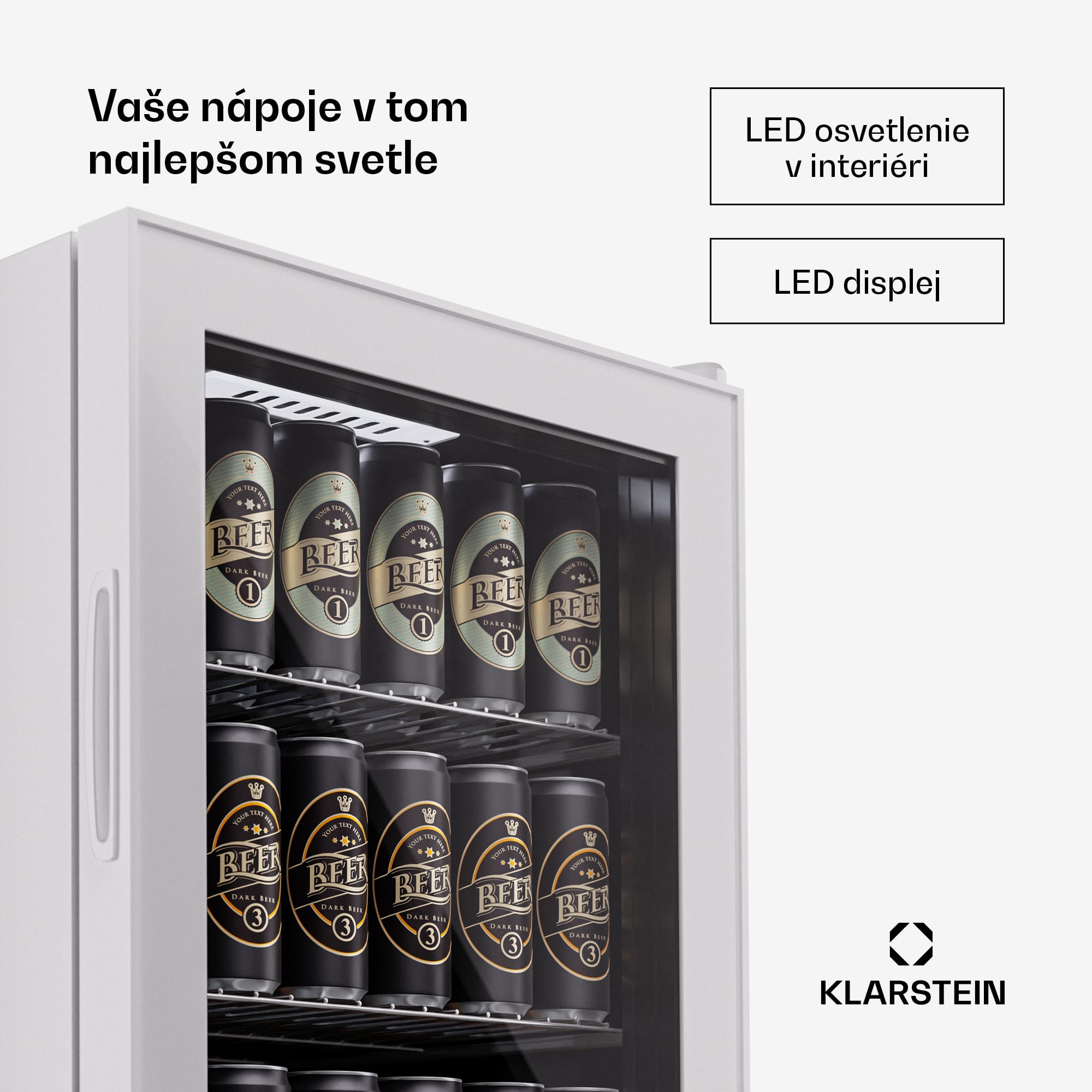 Klarstein Beersafe 74 Slim, chladnička, 74 litrov, 3 police, panoramatické sklenené dvere – Obrázok 5