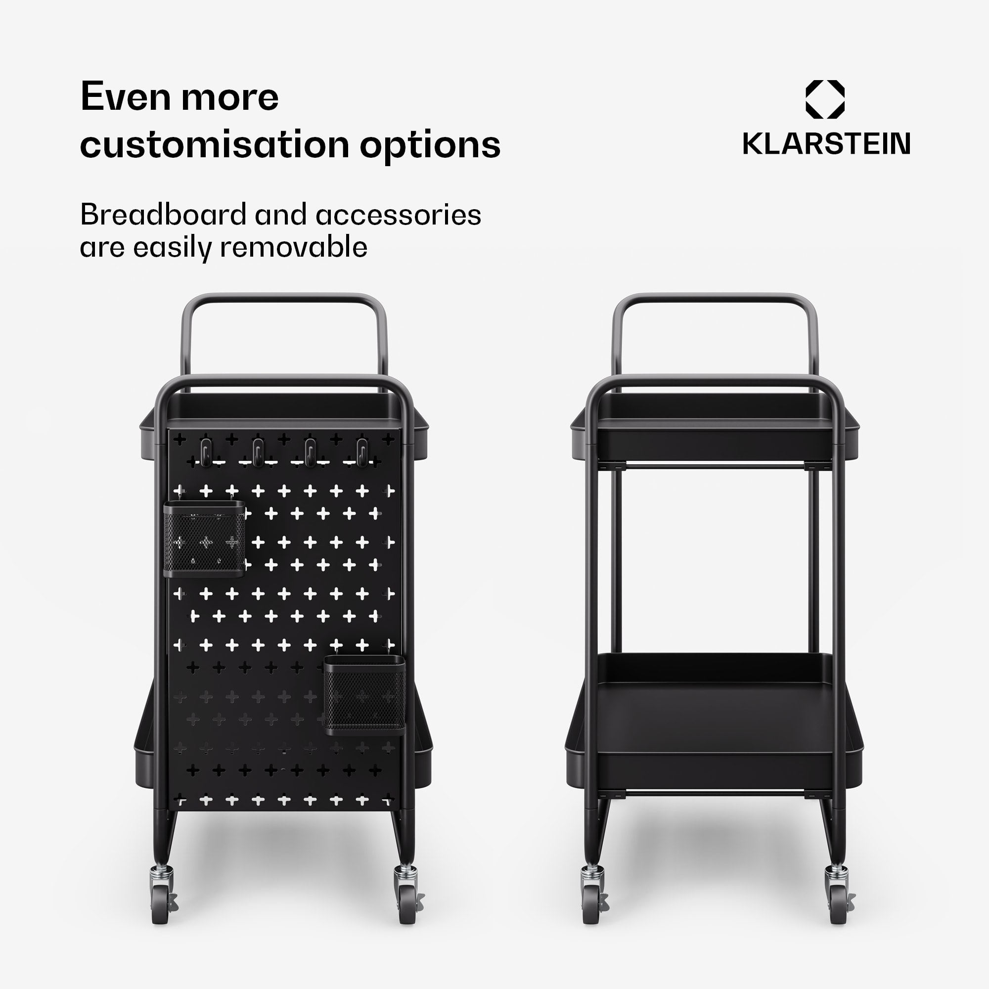 Klarstein Chibi, servírovací vozík, 2 police, kovový, koše, háčiky, mobilný – Obrázok 4